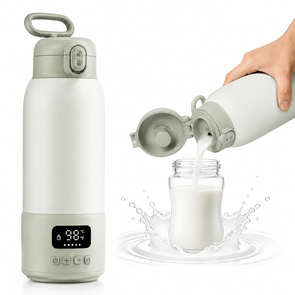 Portable Bottle Warmer for Travel,17oz Large Capacity, 2-Min Fast Heating for Breast Milk & Formula & Water, Keep Warm Function, Long Battery Life, Ideal for Heating Breast Milk and Water On-the-Go