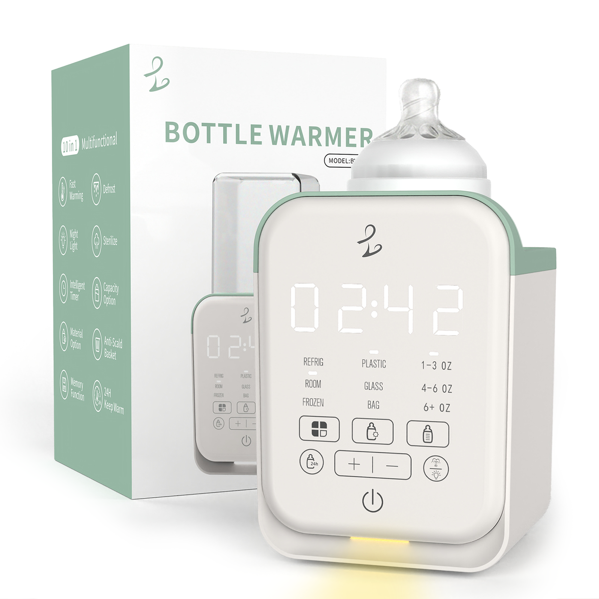 10-in-1 Baby Bottle Warmer, Fast Heating with Timer & Memory, Precise Temp Control, Thaw & Steam Mode, Auto Shutoff, White