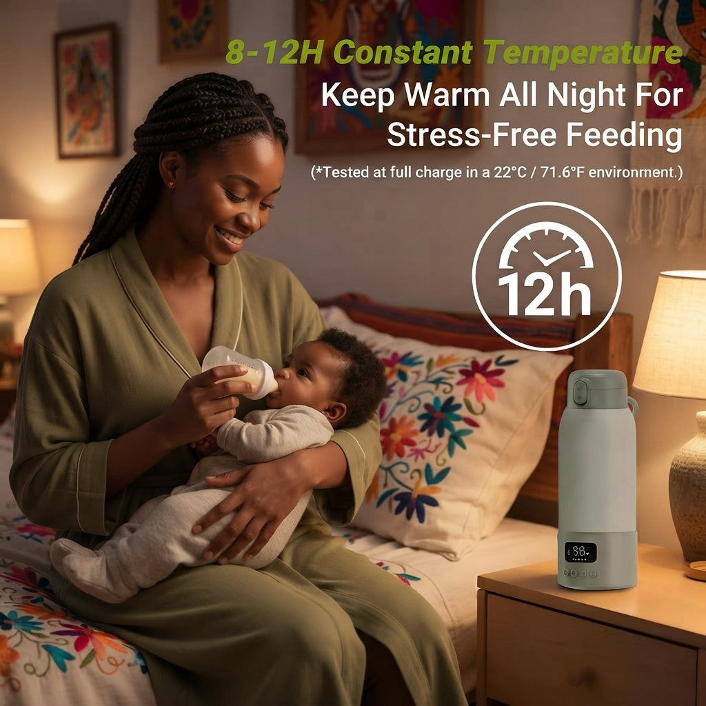 Portable Bottle Warmer for Travel,17oz Large Capacity, 2-Min Fast Heating for Breast Milk & Formula & Water, Keep Warm Function, Long Battery Life, Ideal for Heating Breast Milk and Water On-the-Go