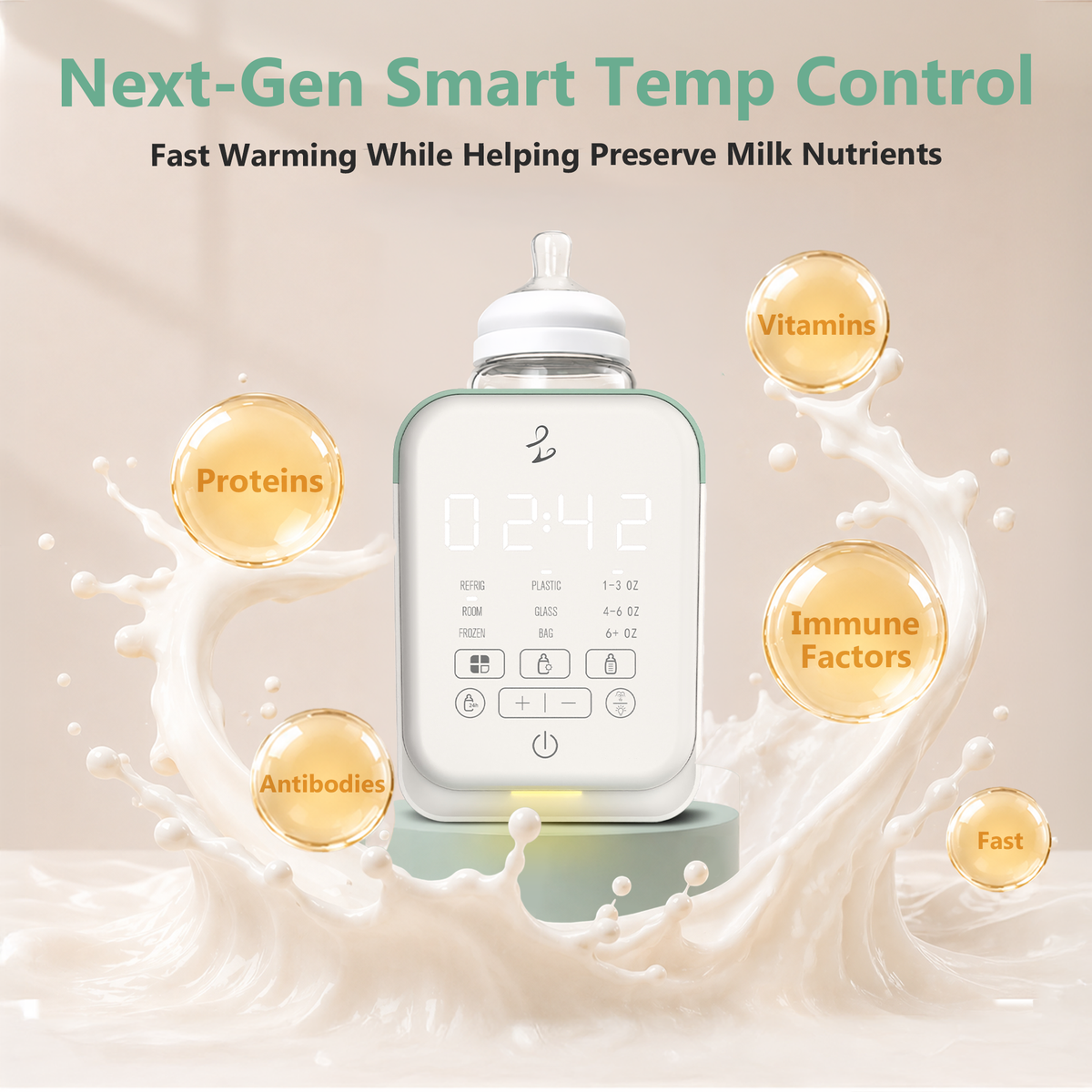 10-in-1 Baby Bottle Warmer, Fast Heating with Timer & Memory, Precise Temp Control, Thaw & Steam Mode, Auto Shutoff, White