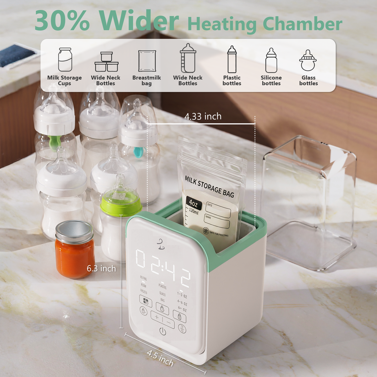 10-in-1 Baby Bottle Warmer, Fast Heating with Timer & Memory, Precise Temp Control, Thaw & Steam Mode, Auto Shutoff, White