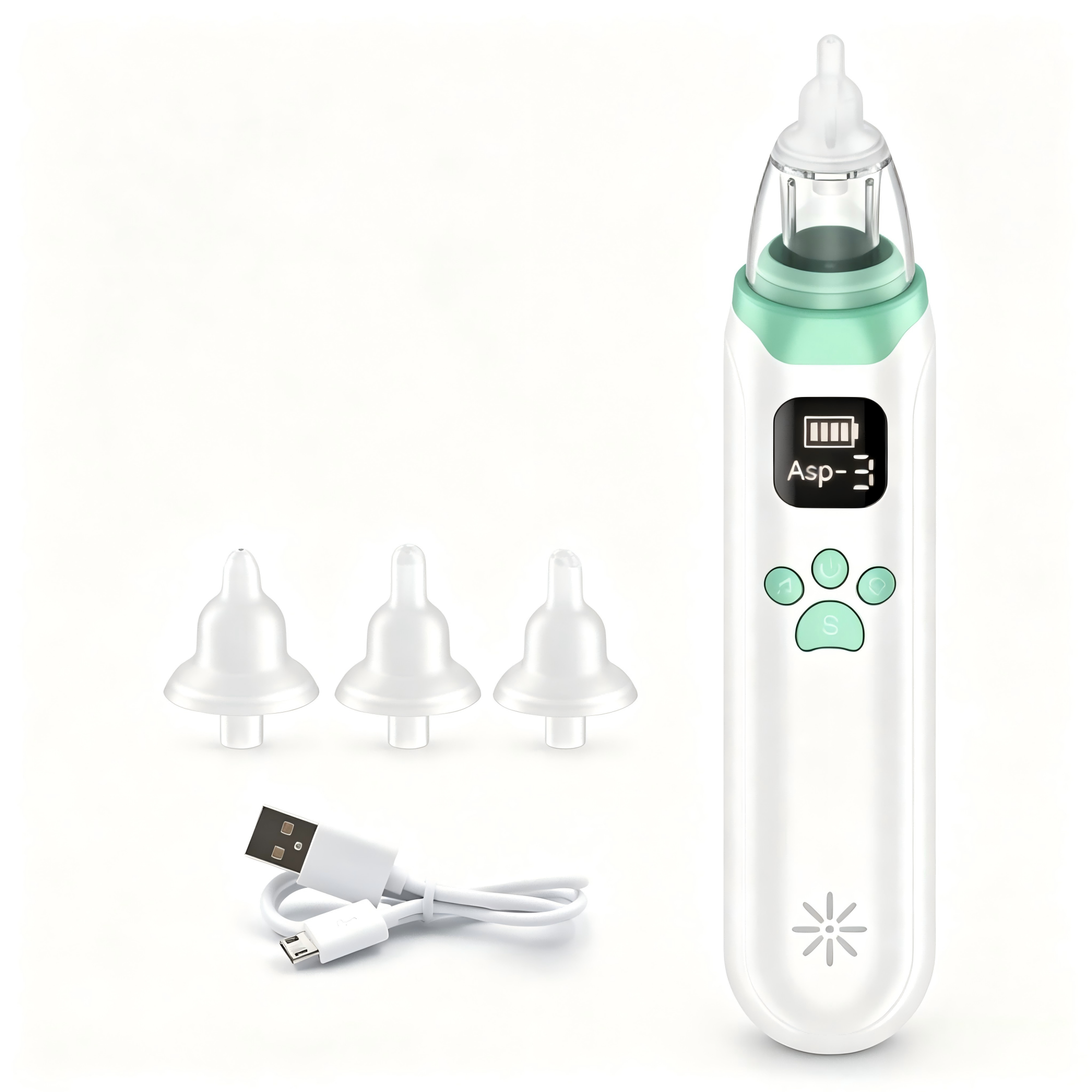 Baby Nasal Aspirator with Adjustable Suction, Silicone Tips, Light & Music, Portable Nose Care Device