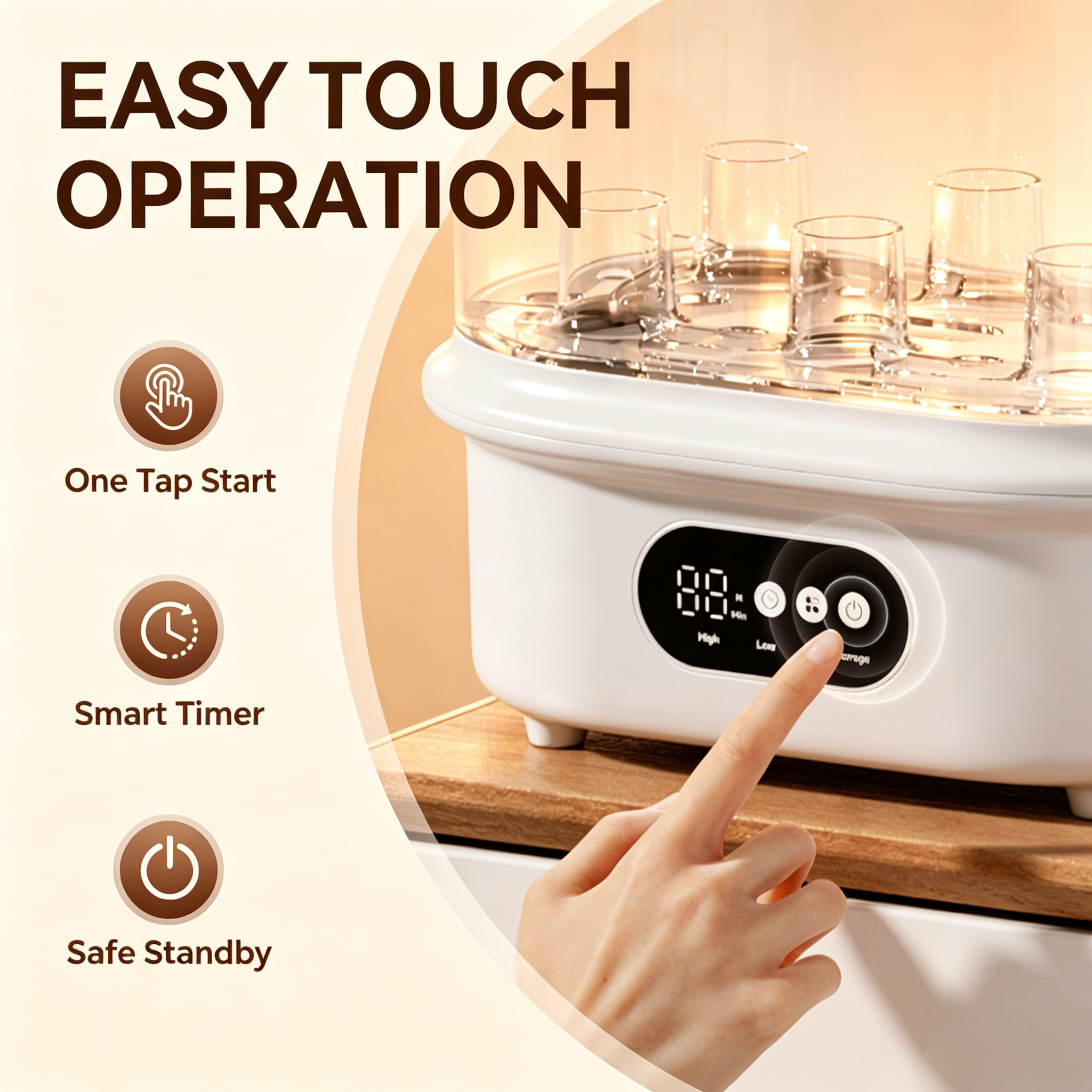 6-in-1 Baby Bottle Sterilizer, Dryer and Warmer with Steam Function, Hot Air Drying, Digital Timer and Storage Mode