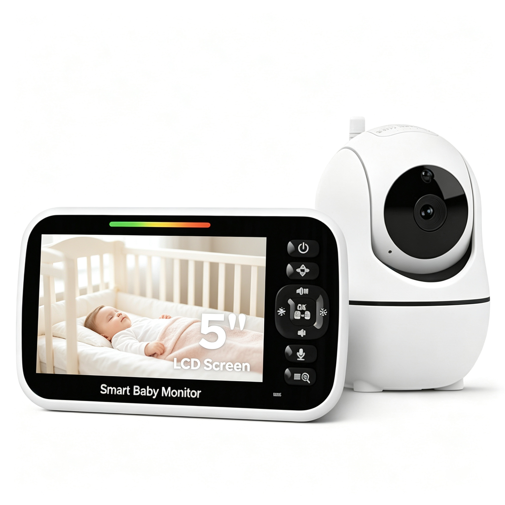 5" Video Baby Monitor with IPS Display, Remote Camera Control, Night Vision, Two-Way Audio and Mount Accessories