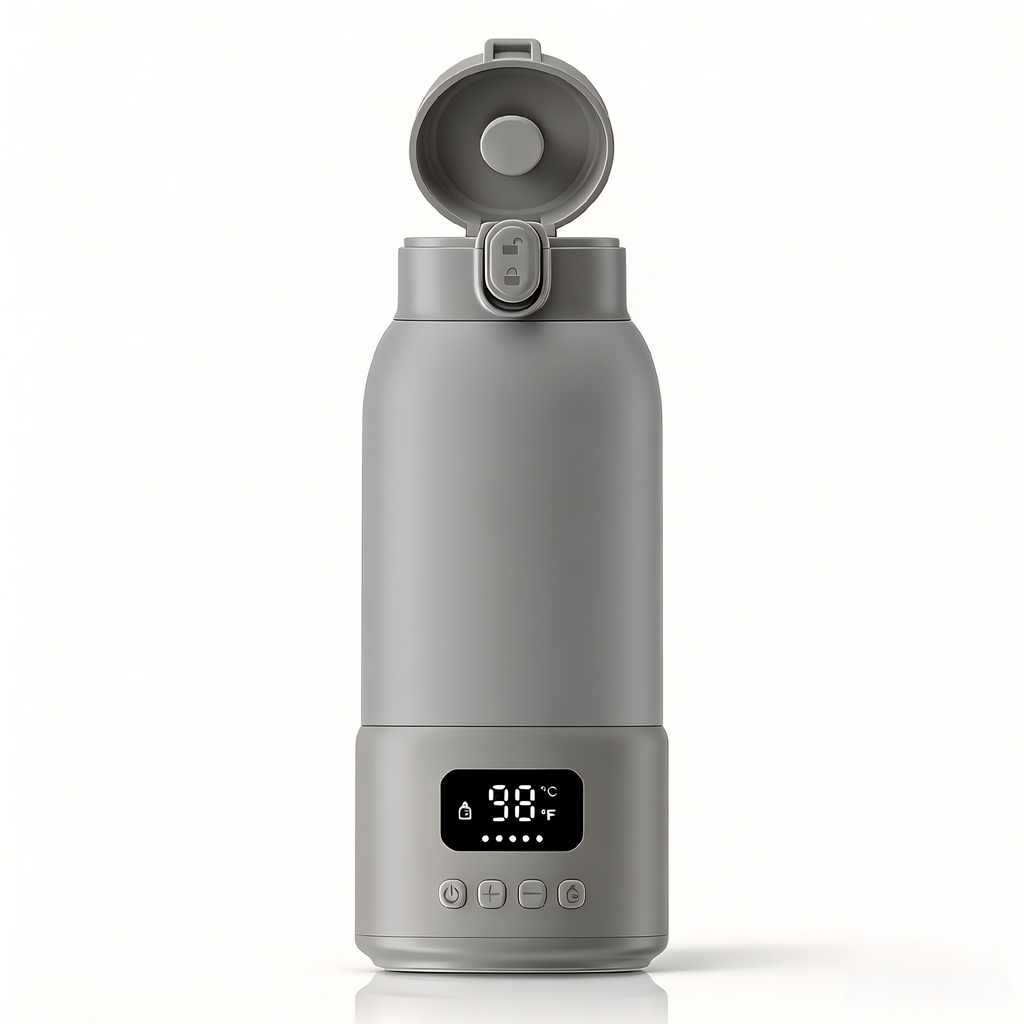 Portable Baby Bottle Warmer, 17oz Capacity, 316L Stainless Steel Interior, Rechargeable Battery, Adjustable Temperature Settings, Digital Display