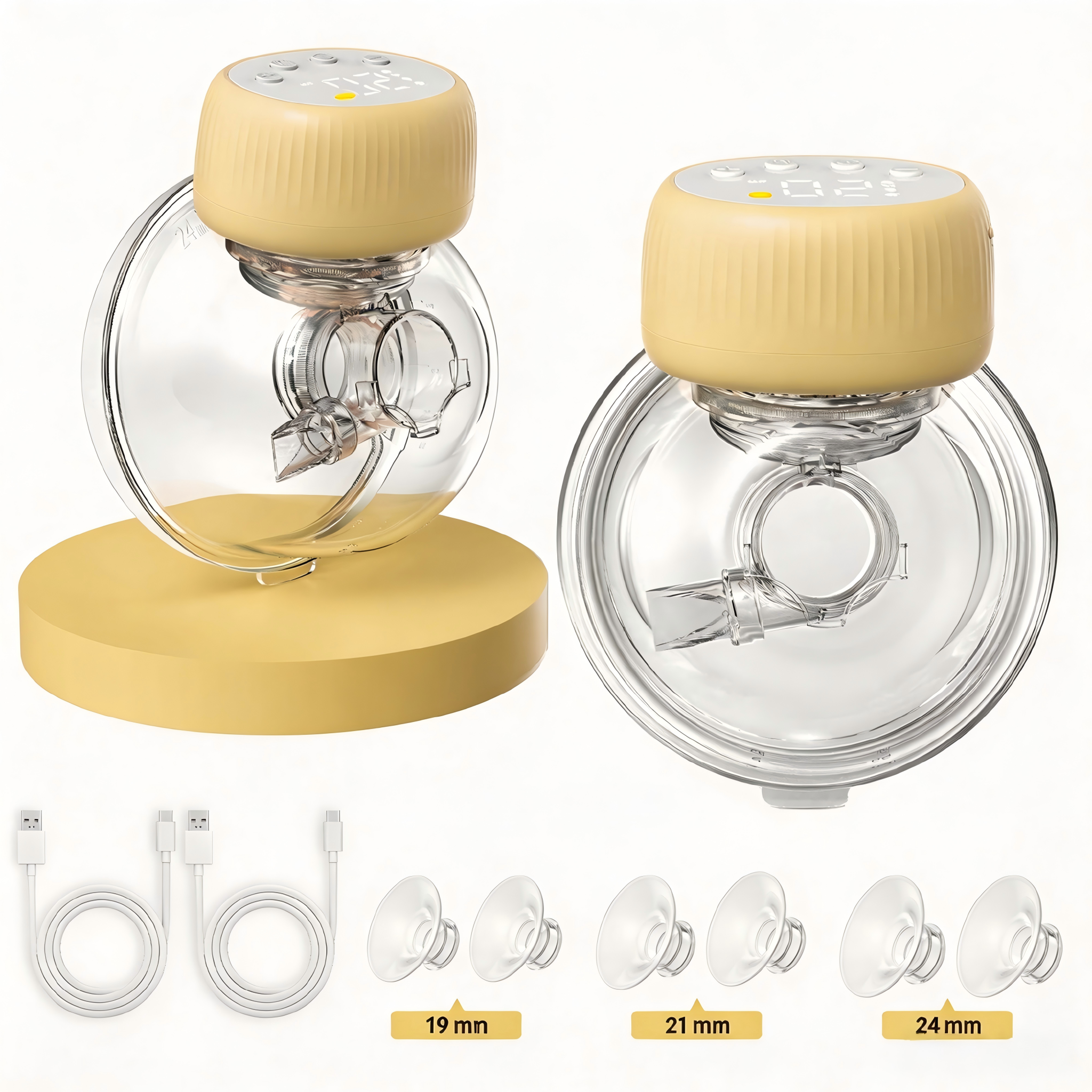 Hands-Free Wearable Breast Pump Unit, 4-Phase Cycle, 48-Step Suction Modulation, Digital LC Readout, 3D Anatomical Interface