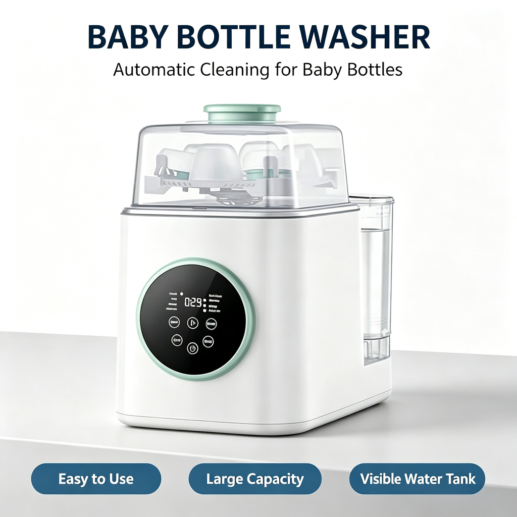 All-in-One Baby Bottle Washer and Dryer, Automatic Cleaning Machine with Drying and Storage Functions for Bottles and Accessories