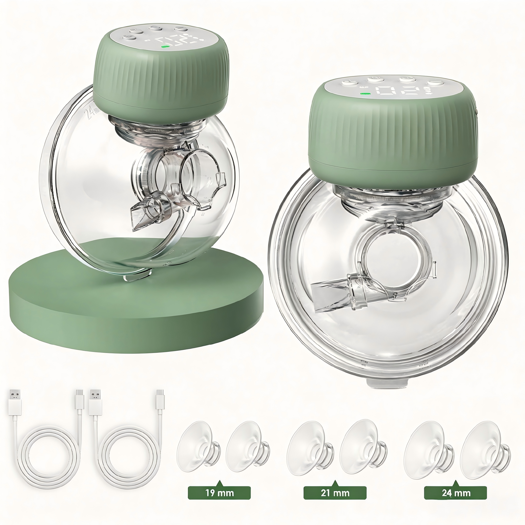 Wearable Breast Pump, Hands-Free Design with 4 Modes & 48 Adjustable Levels, Curved LCD Display, Button Control, USB Rechargeable, Soft Silicone Flange