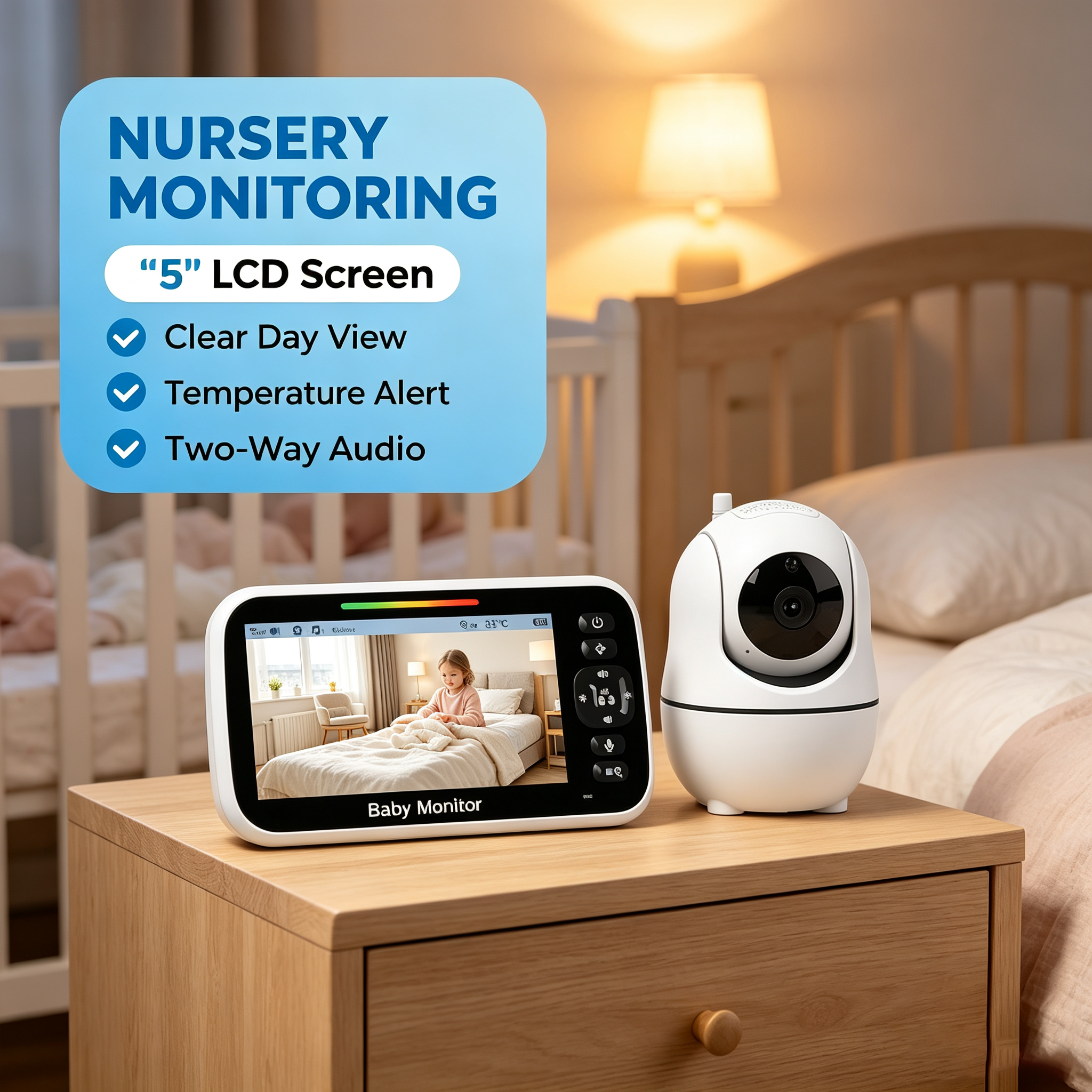 5" IPS Video Baby Monitor with Remote Camera, Night Vision, Voice Communication and Adjustable Display Unit
