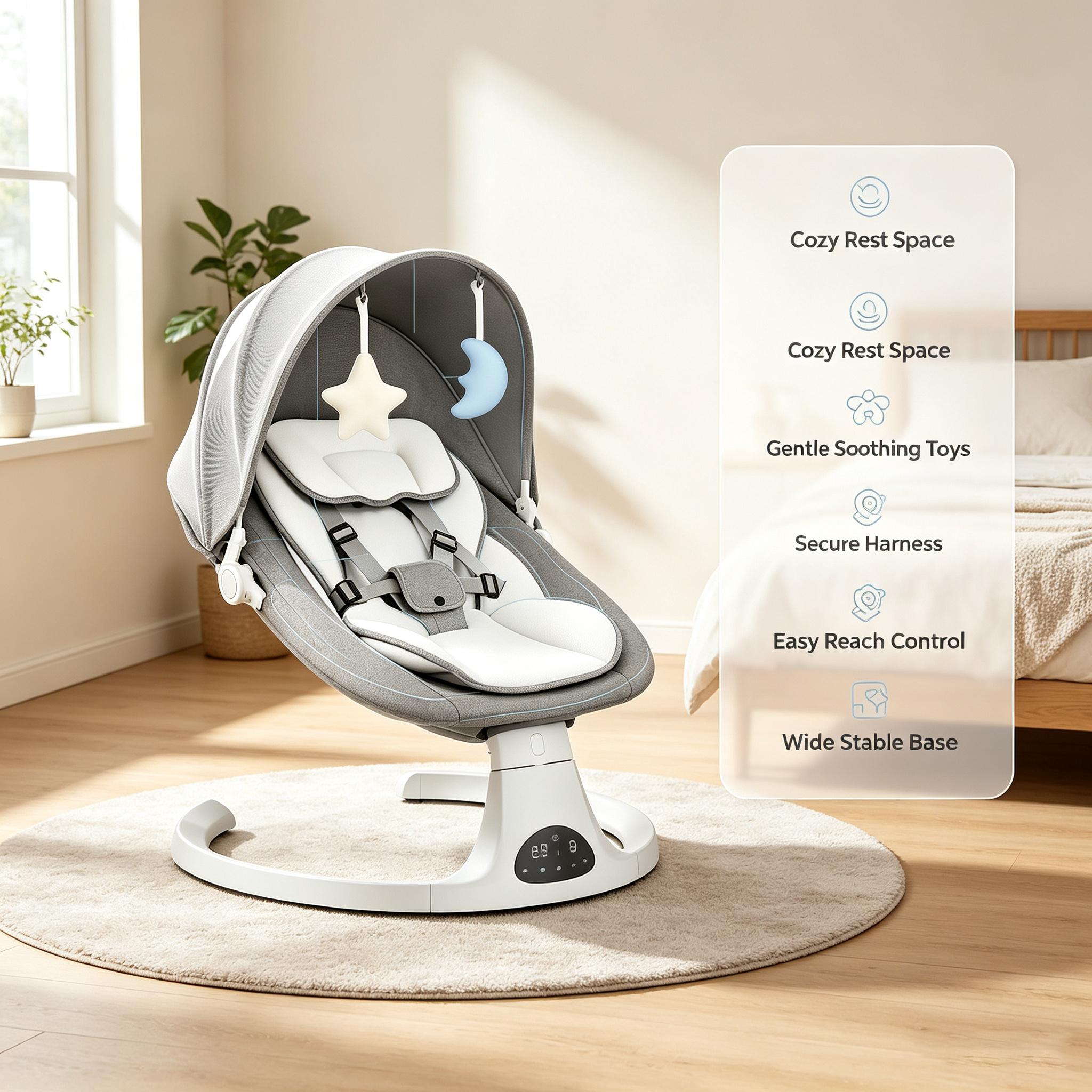 Remote Control Electric Baby Rocker, Multiple Rocking Settings, Bluetooth Audio Playback, Timer Control, Comfortable Seat Design