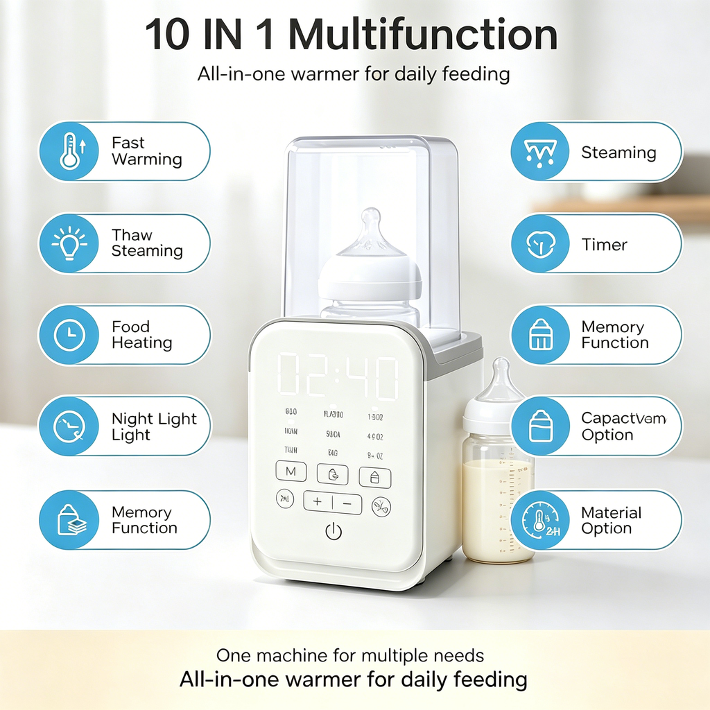 Electric Bottle Warmer, Multi Function Baby Bottle Heater with Adjustable Temperature, Timer and Removable Basket
