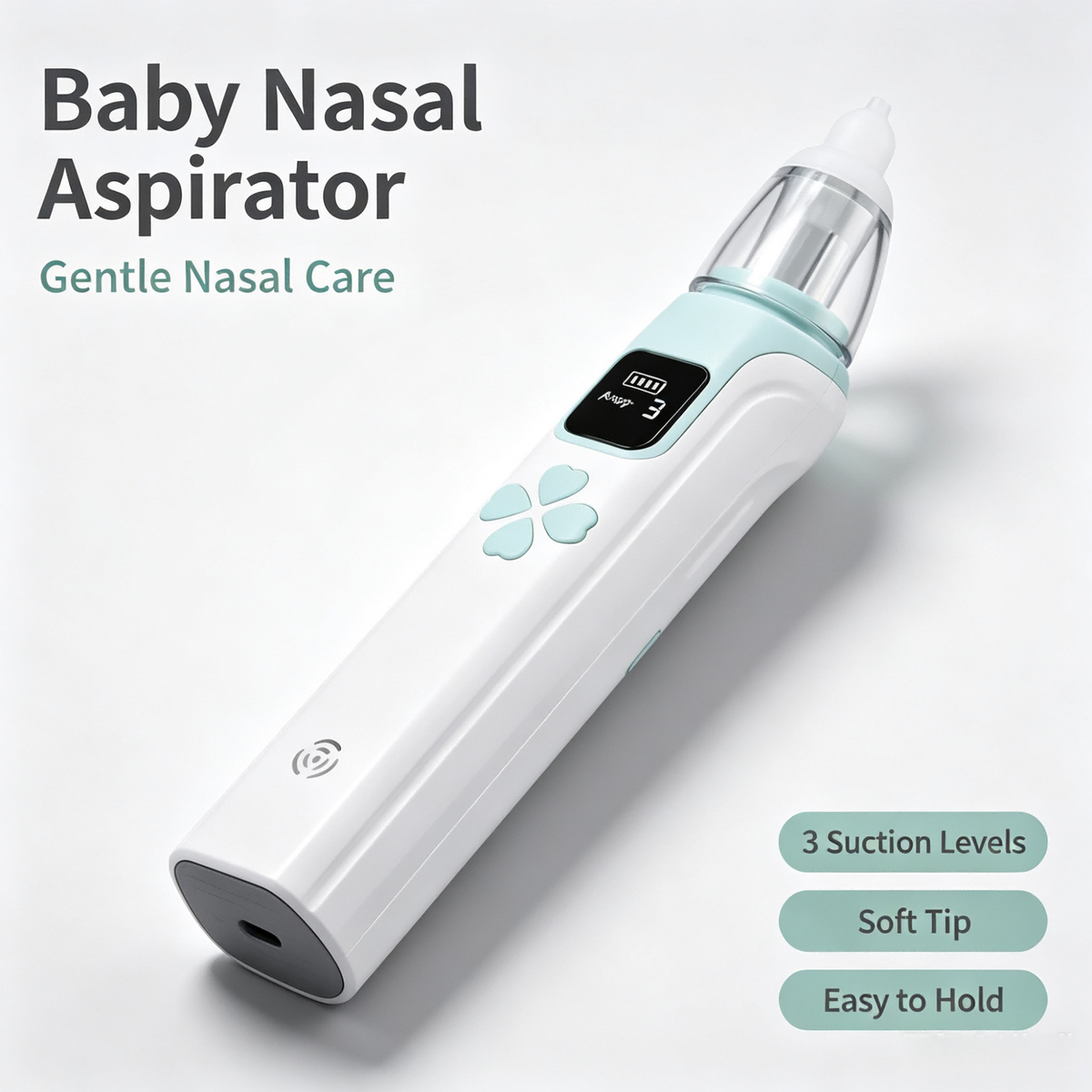 Baby Nasal Aspirator with Adjustable Suction, Silicone Tips, Light & Music, Rechargeable Portable Nose Cleaning