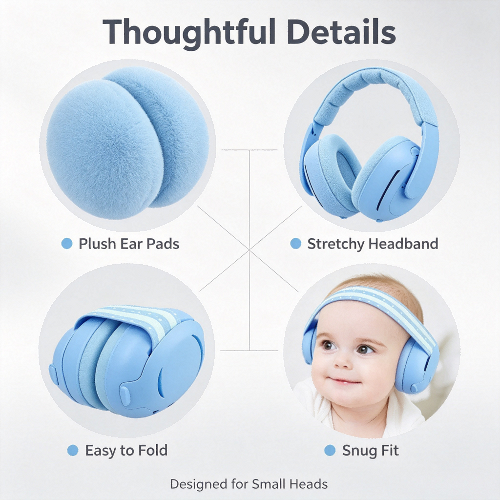 Baby Sound Reducing Earmuffs, Adjustable Lightweight Ear Covers for Travel and Outdoor Activities