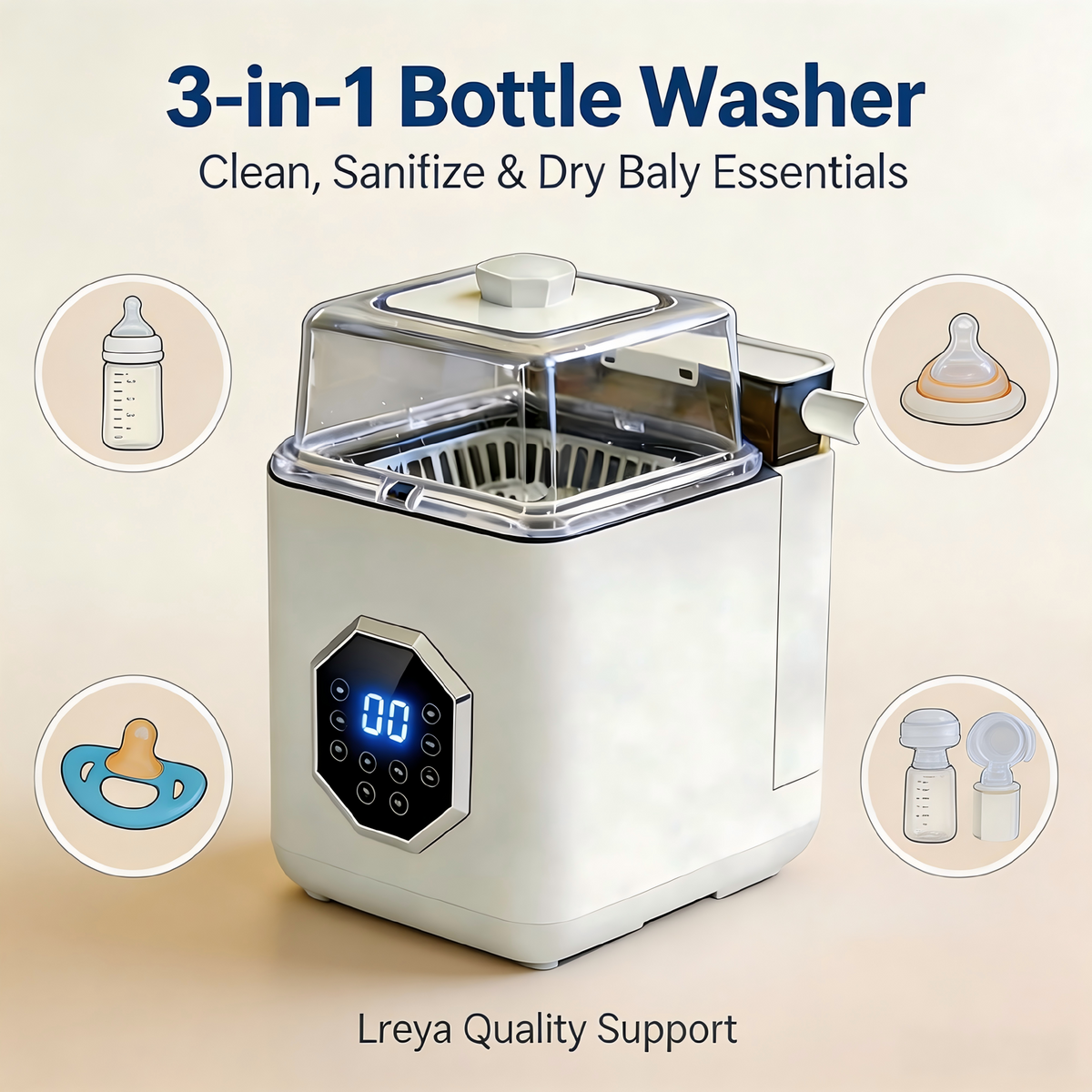 All-in-One Baby Bottle Washer, Sterilizer & Dryer, Fits Pump Parts, Nipples & Pacifiers, Time-Saving & Hands-Free, Baby Essentials, White
