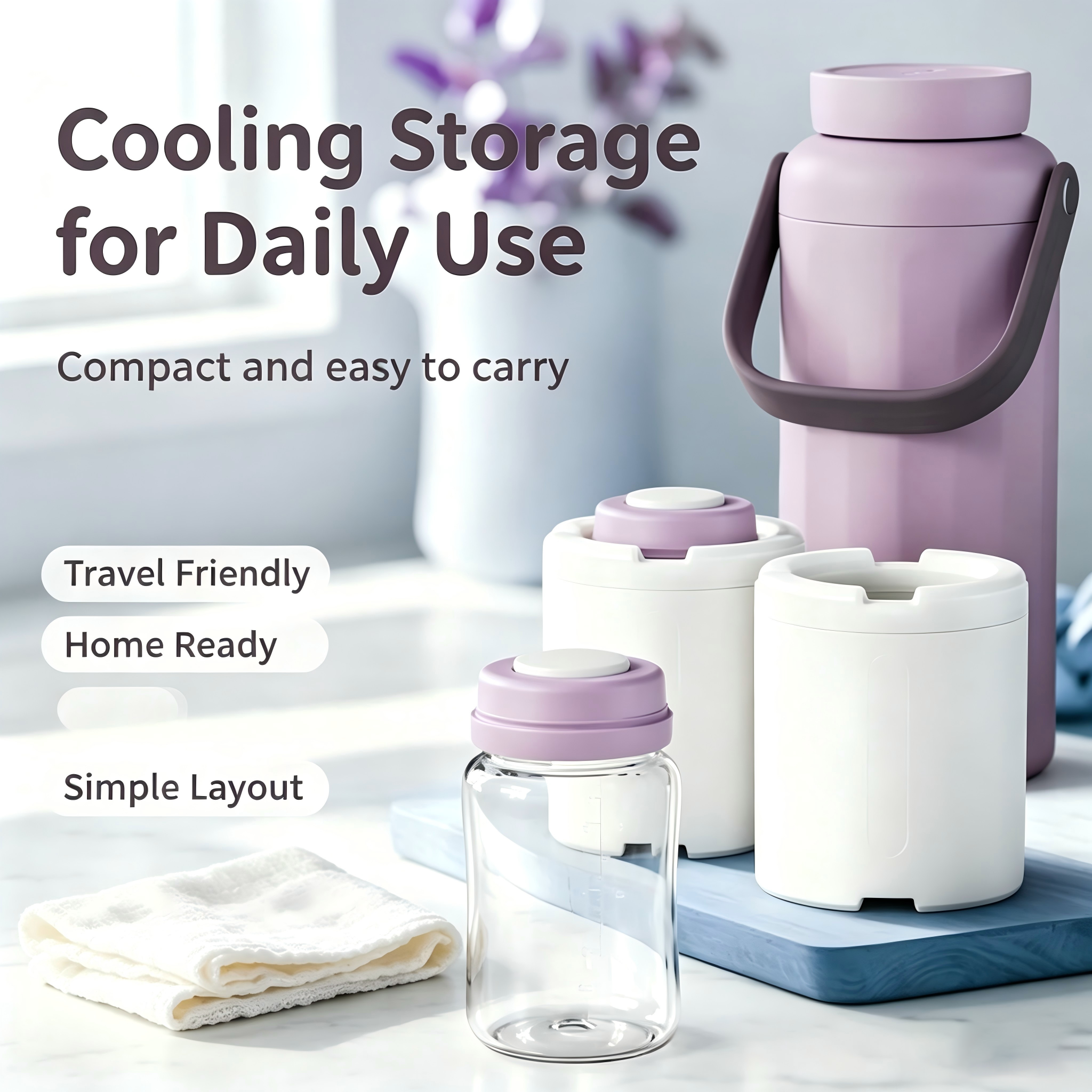 22oz Portable Breast Milk Storage Cooler Bag with 2 Bottles, Travel Pumping Storage Bag for Work, Commute and Outdoor Use