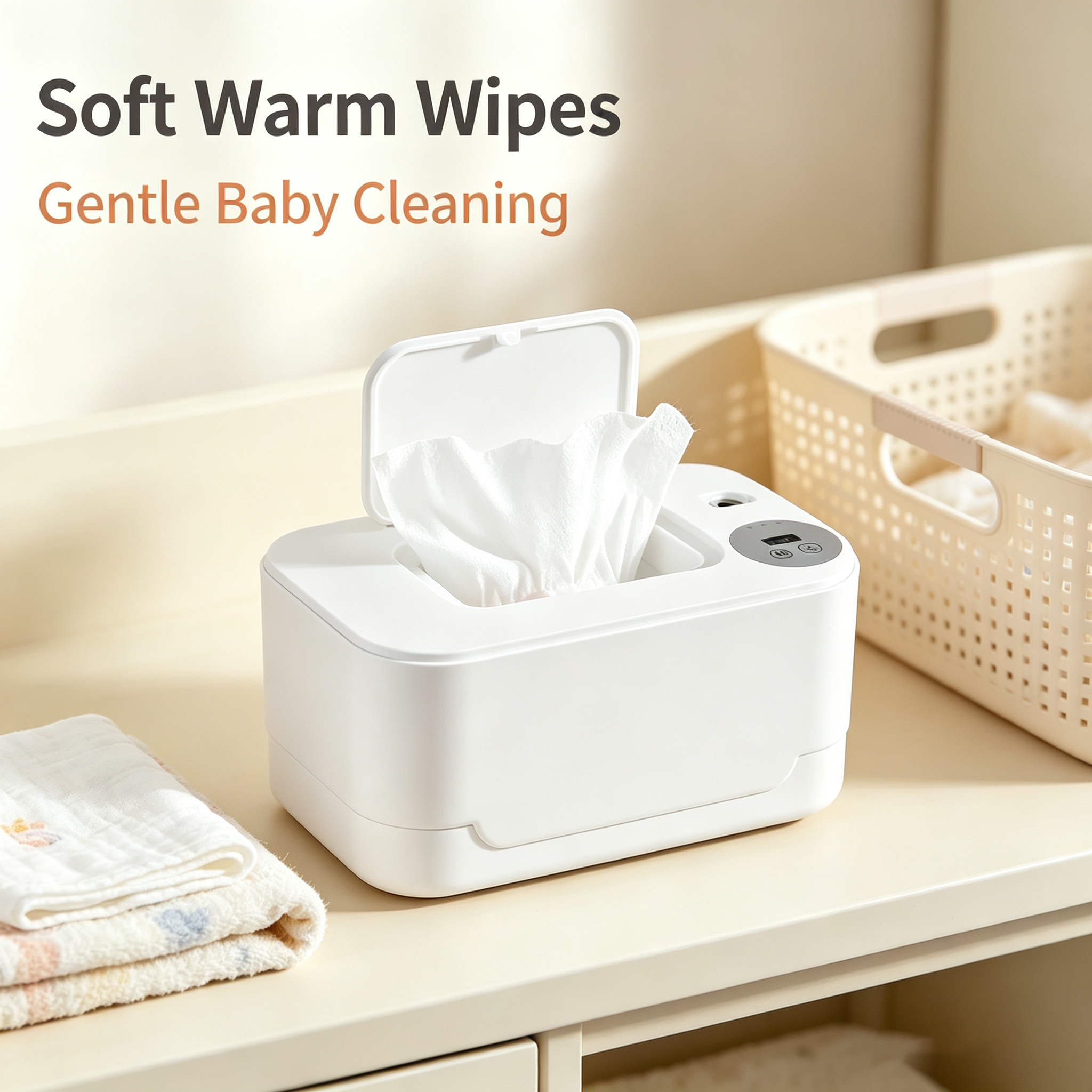 Baby Wipe Warmer Dispenser with 4 Adjustable Warmth Settings, Dimmable Night Light and Large Capacity Design