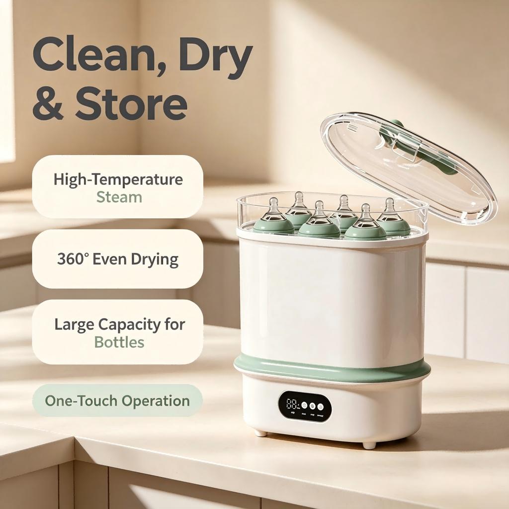 Baby Bottle Sterilizer, Dryer and Warmer with Steam Function, Hot Air Drying, Digital Timer