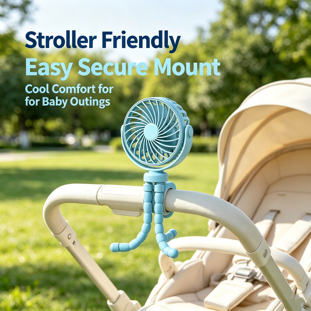 Rechargeable Portable Stroller Fan with Bendable Tripod Legs, Adjustable Wind Speeds, Rotatable Head and USB-C Charging