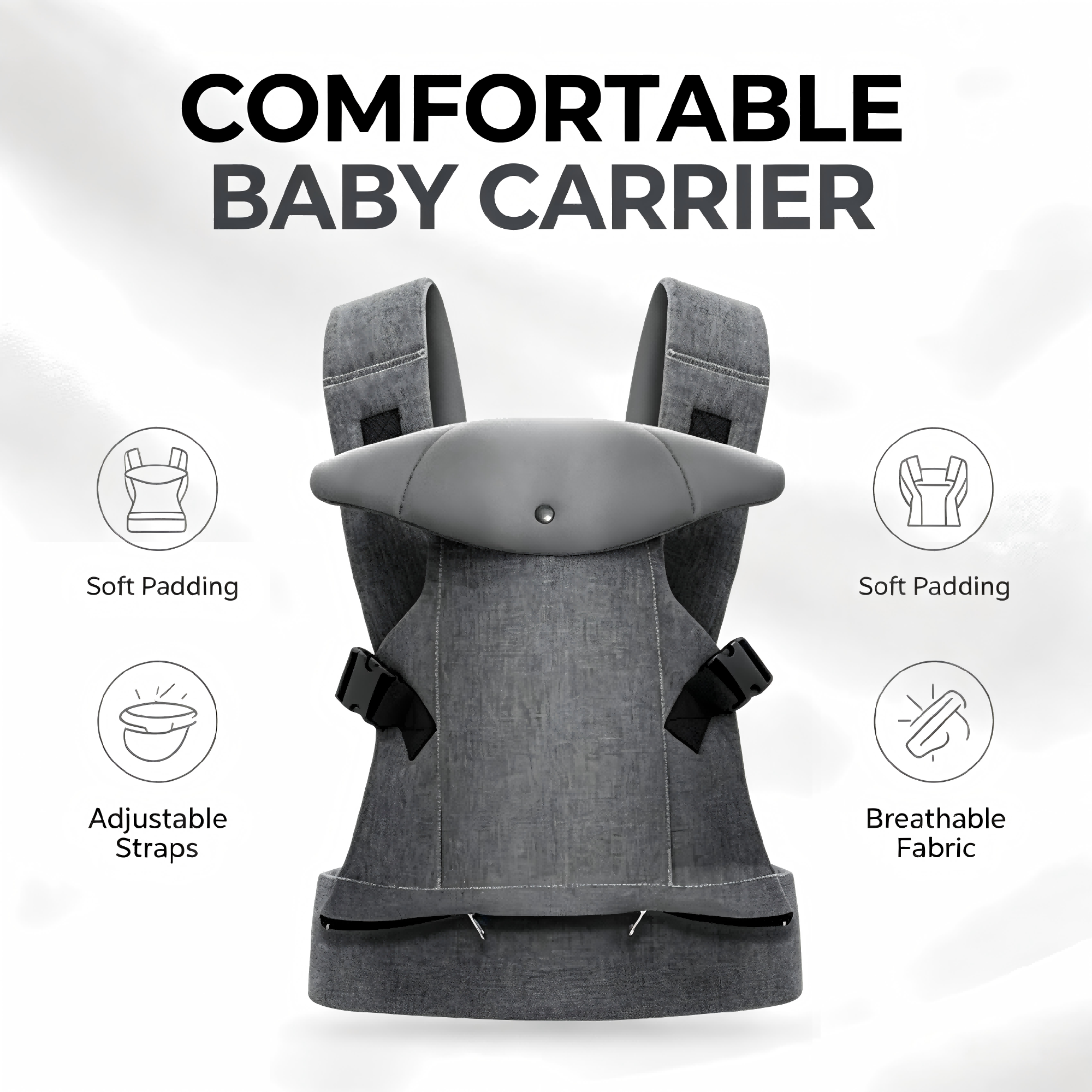 Adjustable Baby Carrier, Padded Lining, Lightweight Fabric Construction