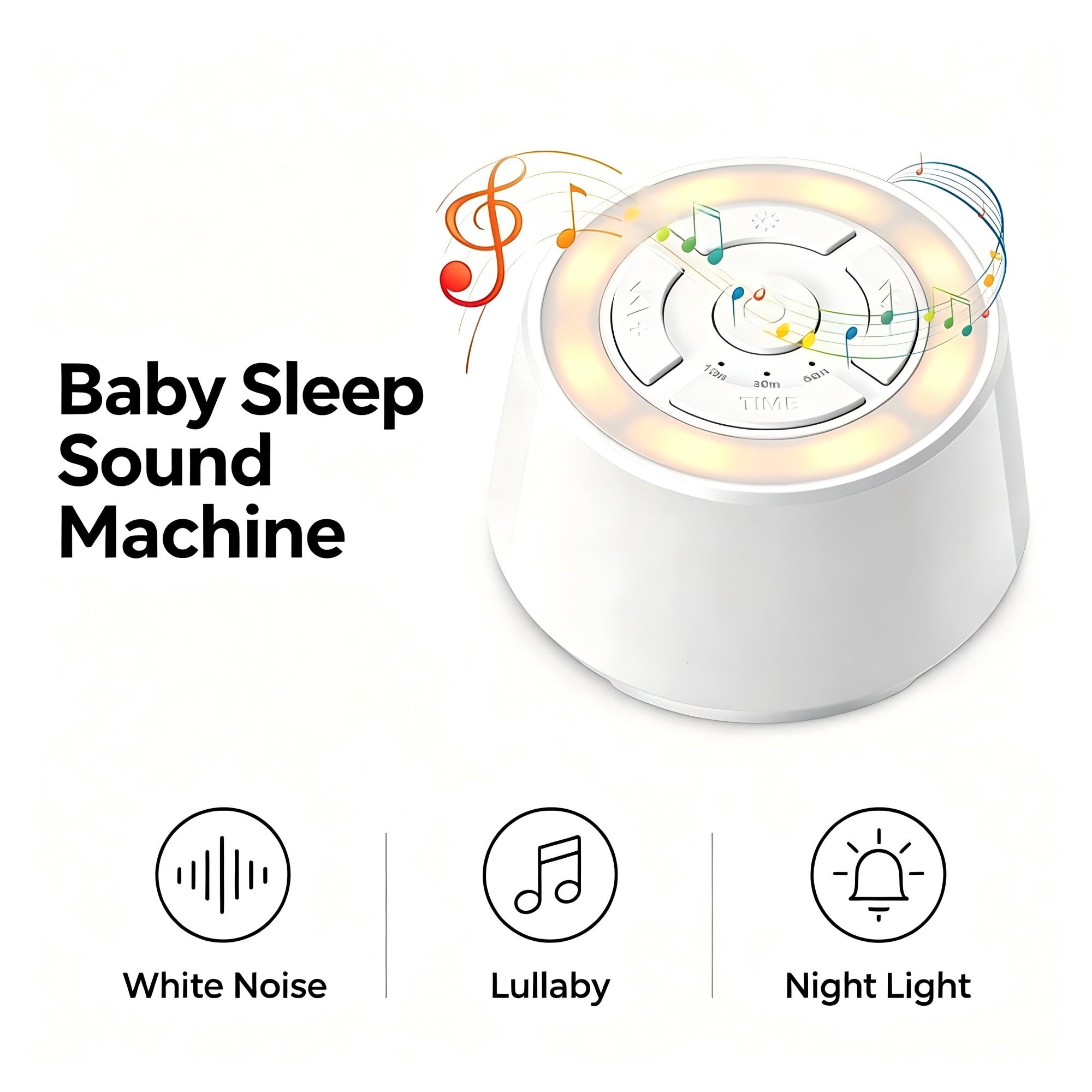 Clip-On Portable Baby Sound Machine with Adjustable Night Light, 20 Built-In Audio Tracks & Auto Timer