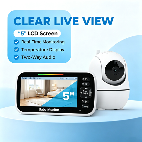 5" Video Baby Monitor with IPS Display, Remote Camera Control, Night Vision, Two-Way Audio and Mount Accessories