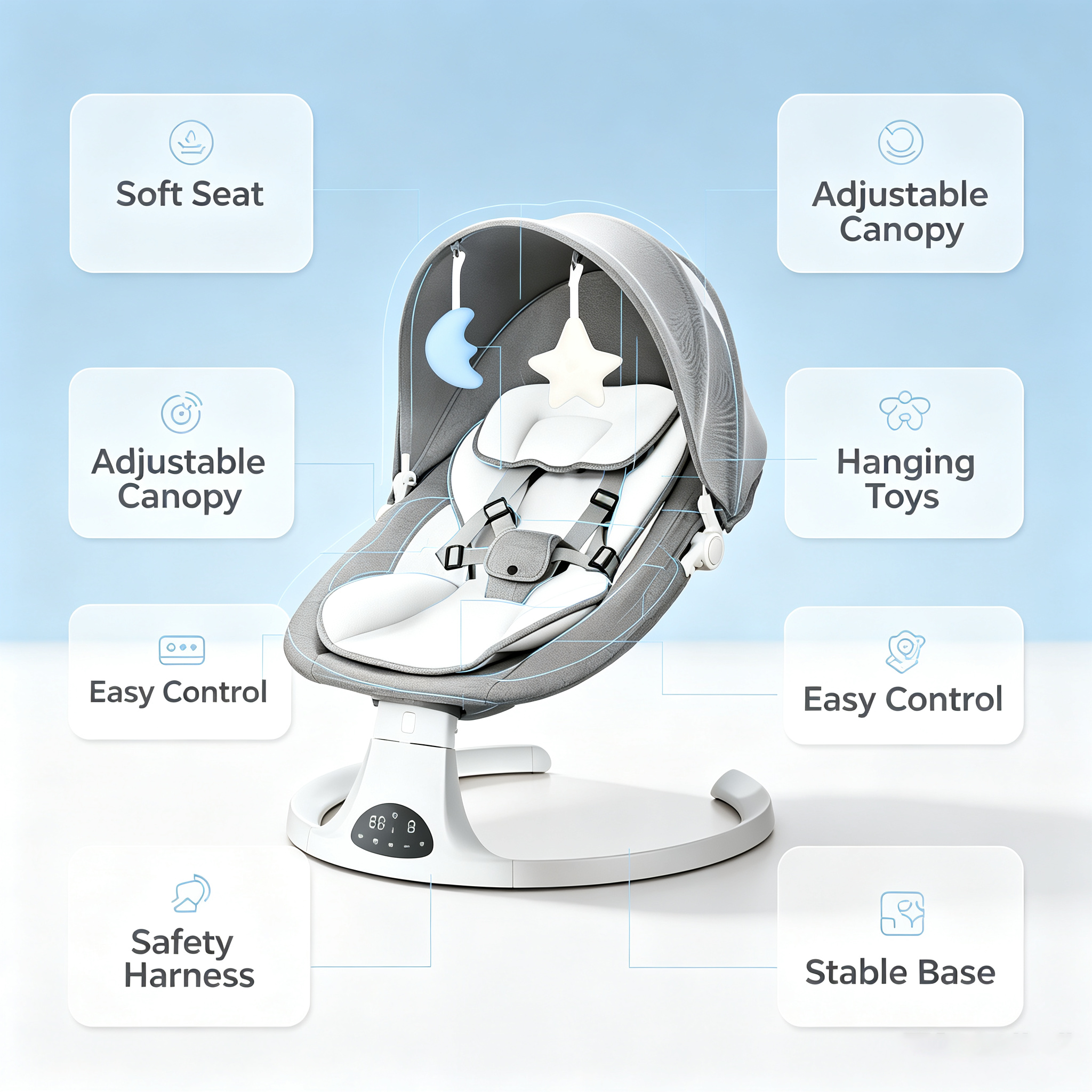 Electric Baby Rocker Swing with Remote Control, Adjustable Rocking Modes, Bluetooth Music, Timer Function, Soft Seat for Home Use