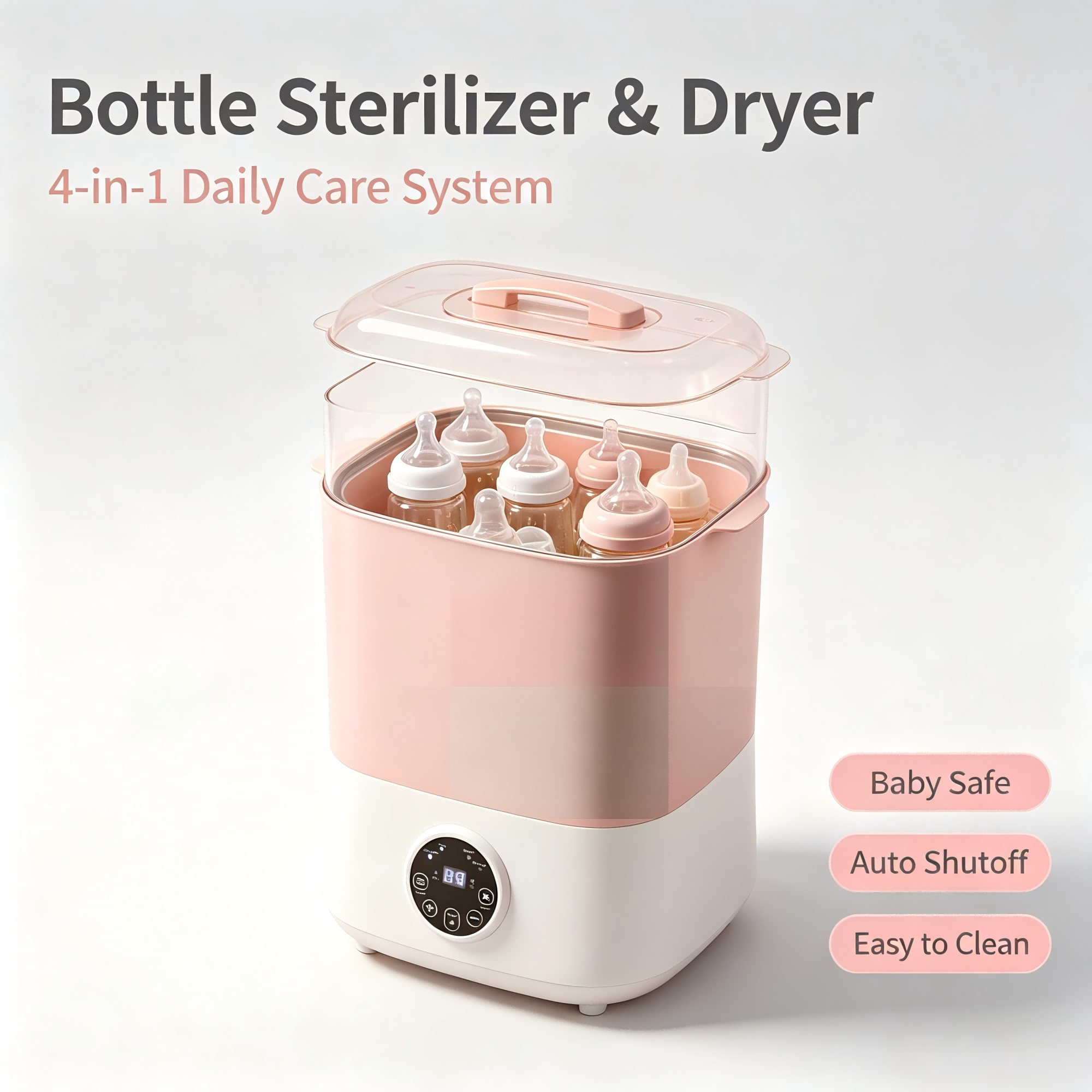 Lreya 4-in-1 Baby Bottle Sterilizer and Dryer, Electric Steam Sterilizer with Auto Drying, Bottle Warmer and Storage for Baby Bottles, Nipples and Breast Pump Parts