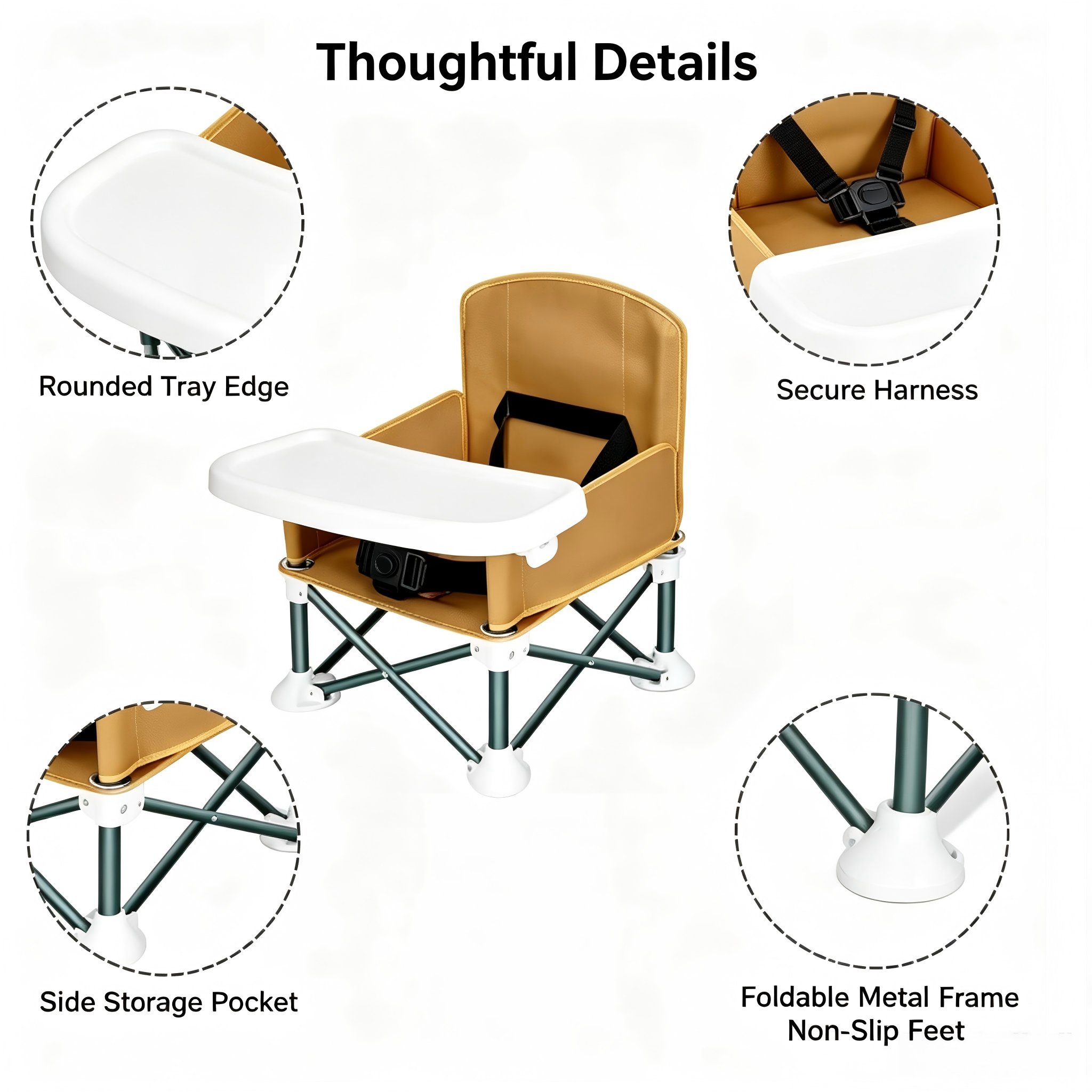 3-in-1 Portable Toddler Booster Seat, Foldable Baby Chair with Detachable Tray, Carry Bag and Adjustable Design for Home & Travel