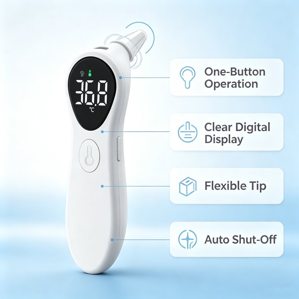 Touch-Free Infrared Forehead Thermometer, Digital Temperature Reader for Family Use