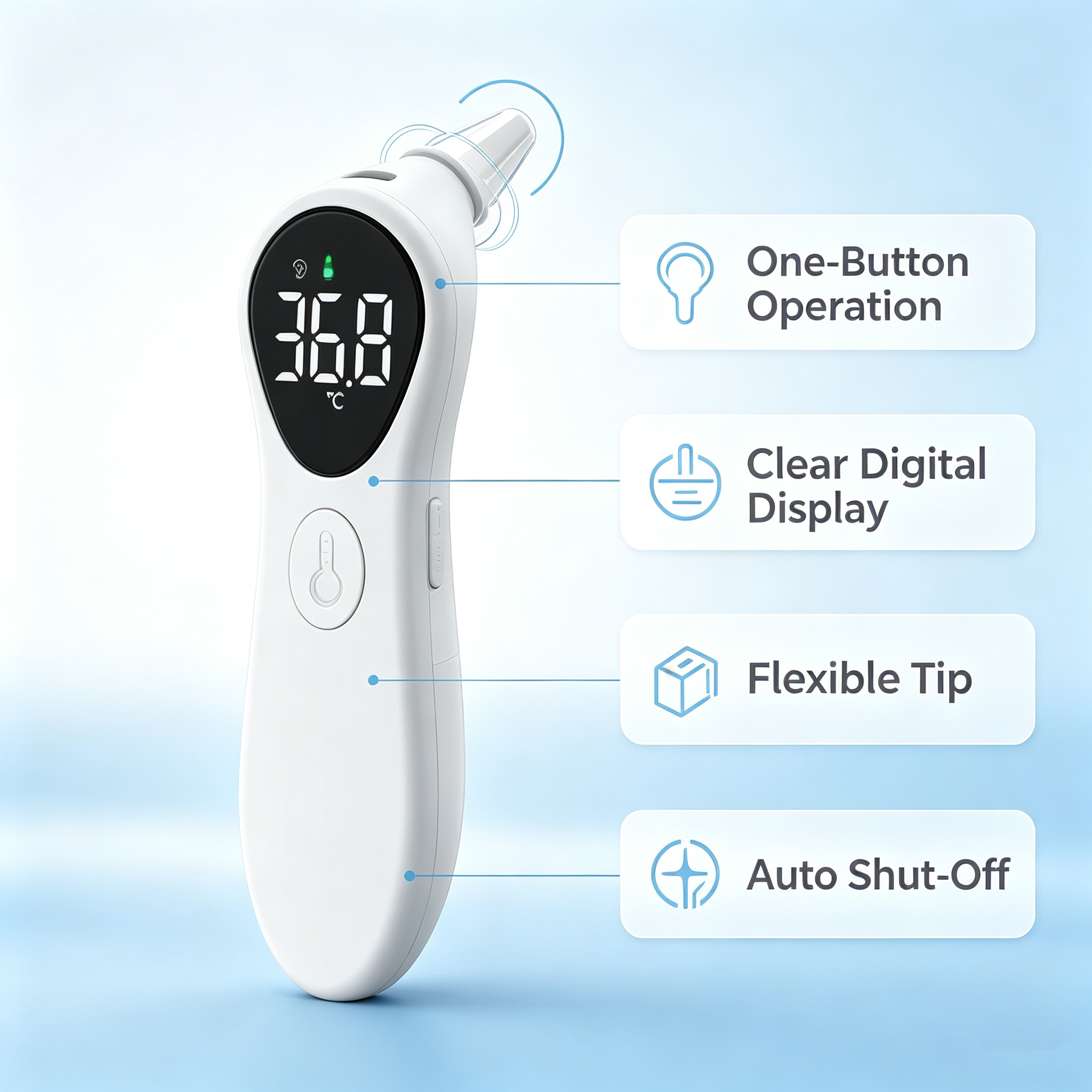 Touch-Free Infrared Forehead Thermometer, Digital Temperature Reader for Family Use