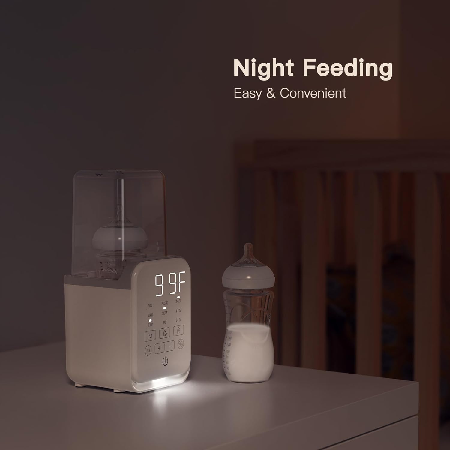 Baby Bottle Warmer, 8-in-1 Bottle Heating Machine with Adjustable Temperature, Timer Function and Digital Display for Home Use