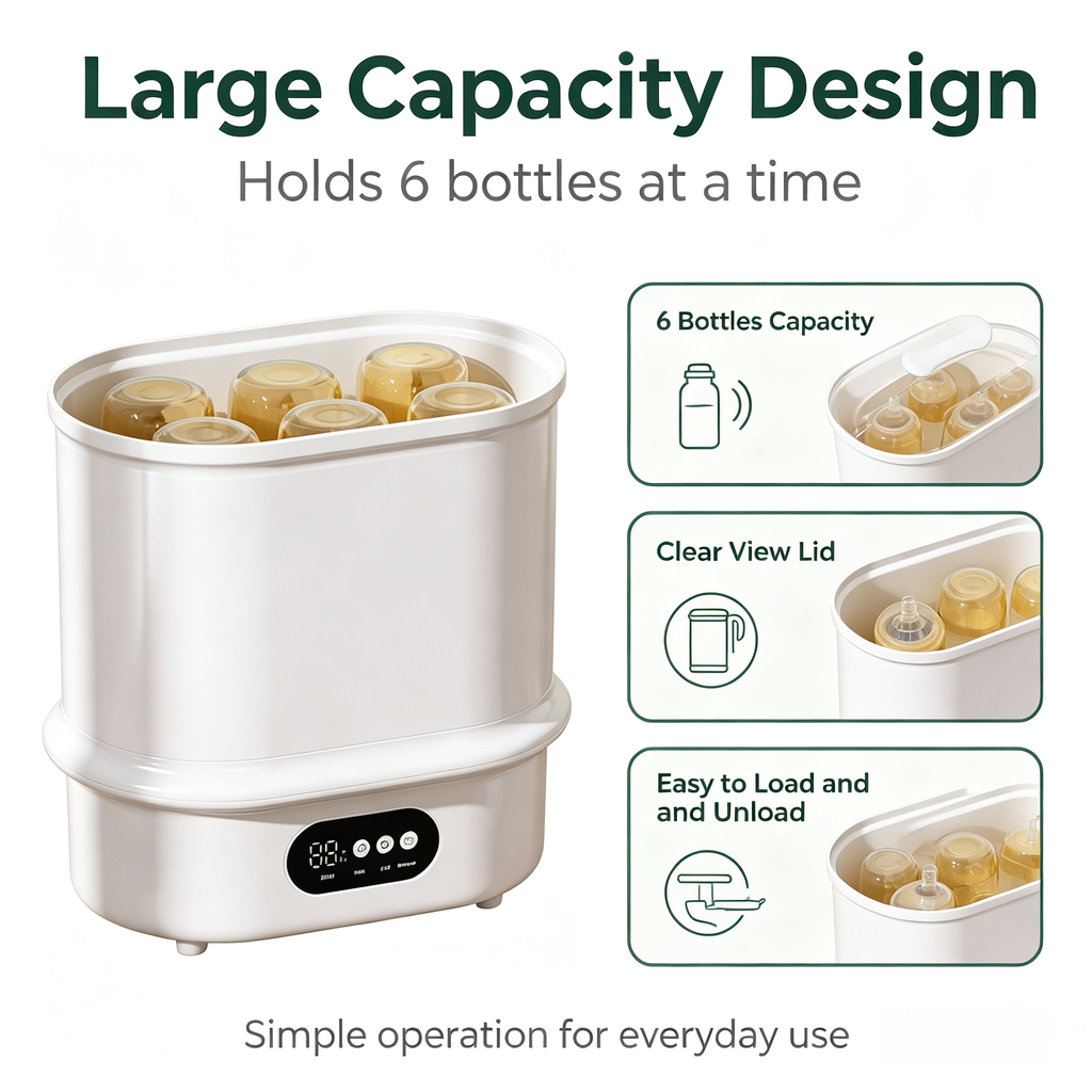 Baby Bottle Sterilizer and Dryer, Multi Function Steam Bottle Cleaner with Hot Air Drying and Timer Control for Home Use