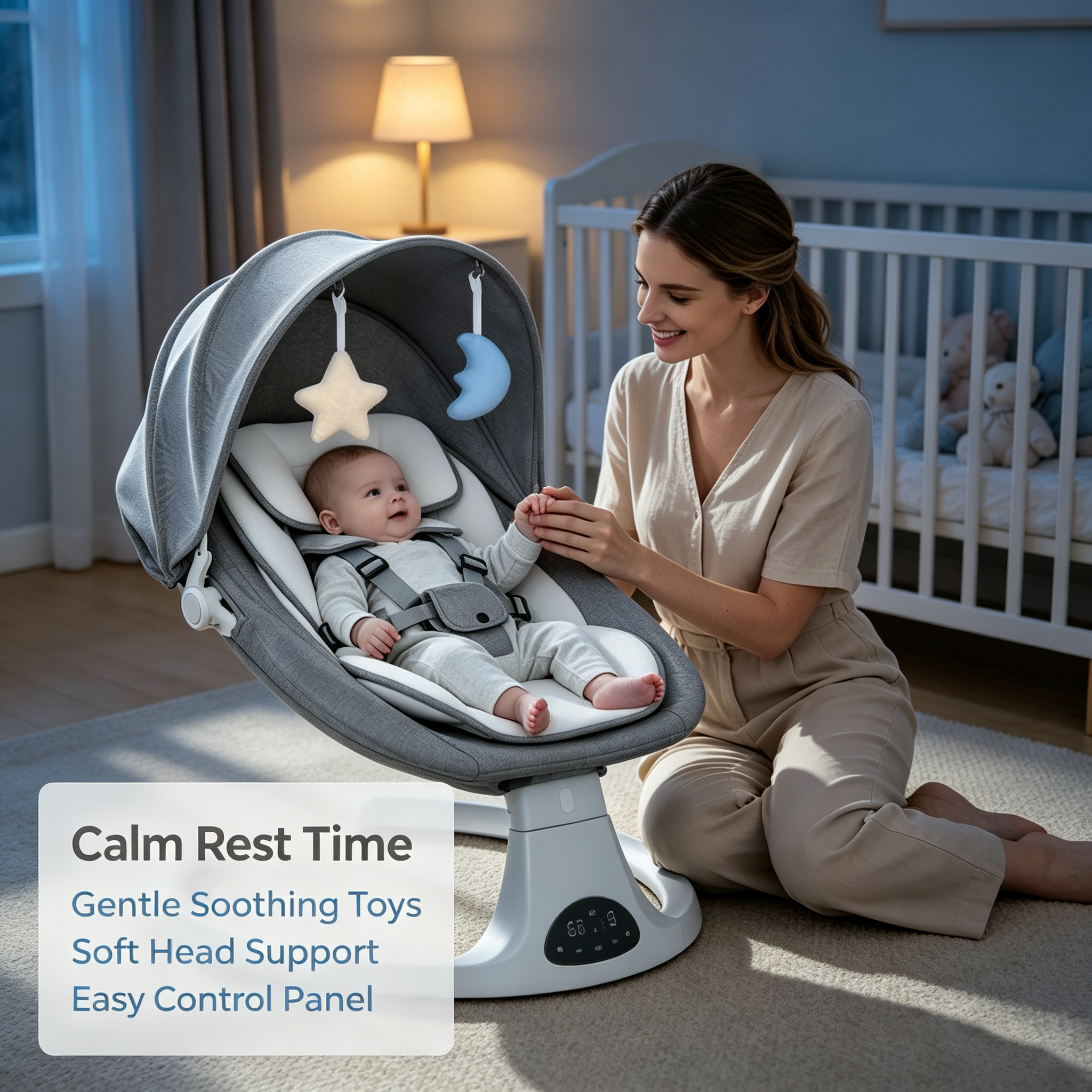 Electric Baby Rocker Swing with Remote Control, Adjustable Rocking Modes, Bluetooth Music, Timer Function, Soft Seat for Home Use