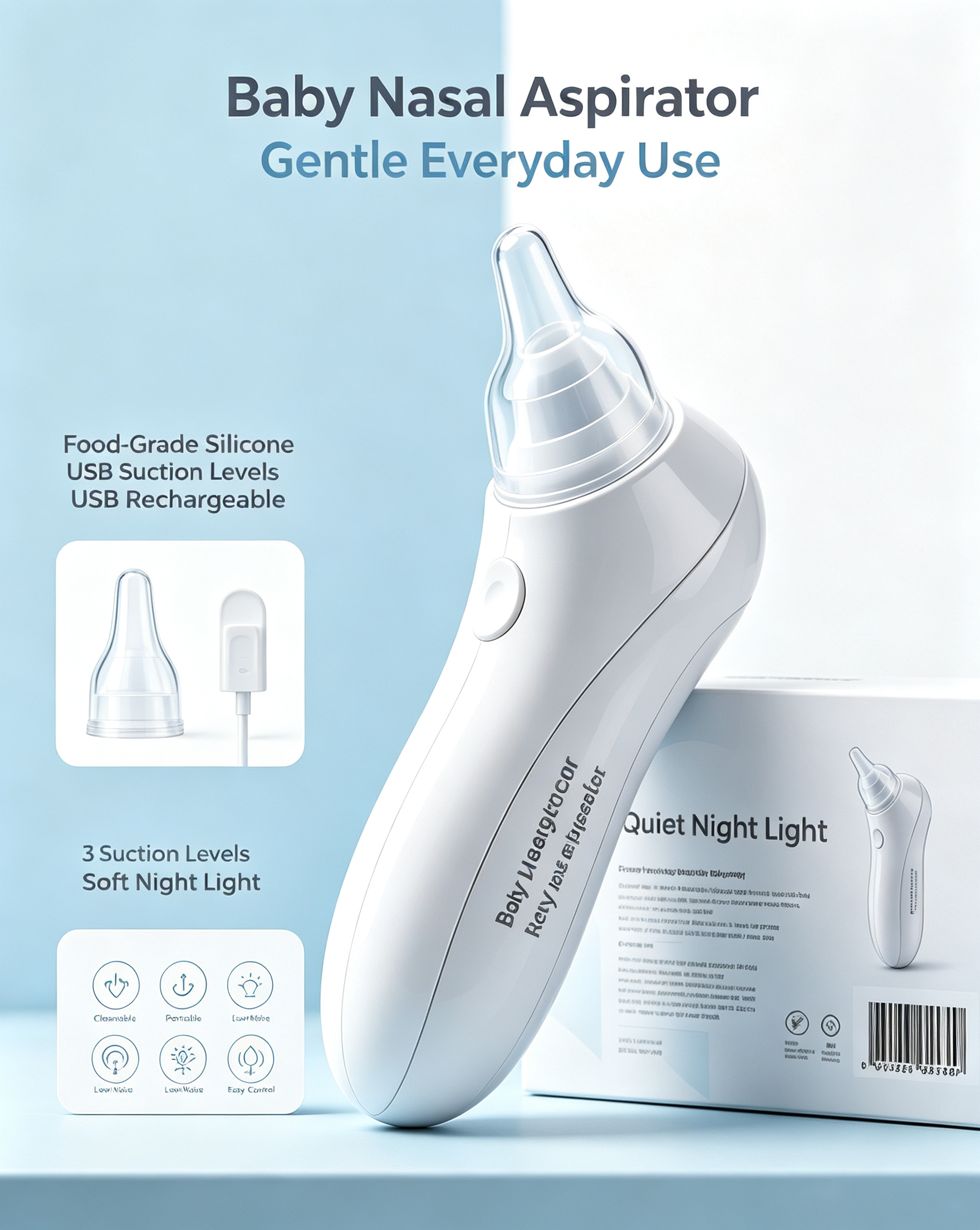 Electric Baby Nose Cleaner with Rechargeable Battery, Adjustable Suction Levels, Soft Tips, Storage Case