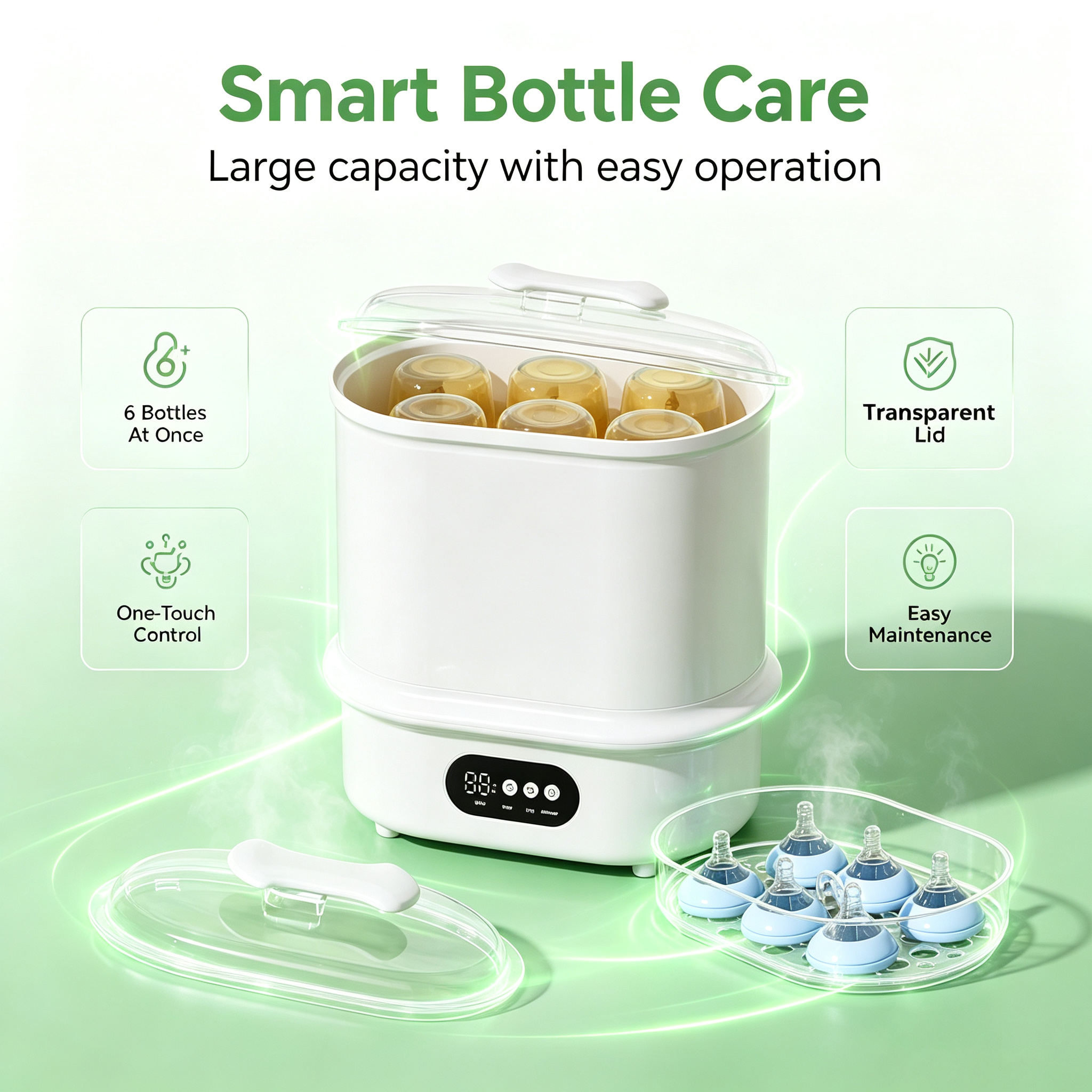 Baby Bottle Sterilizer and Dryer, Multi Function Steam Bottle Cleaner with Hot Air Drying and Timer Control for Home Use