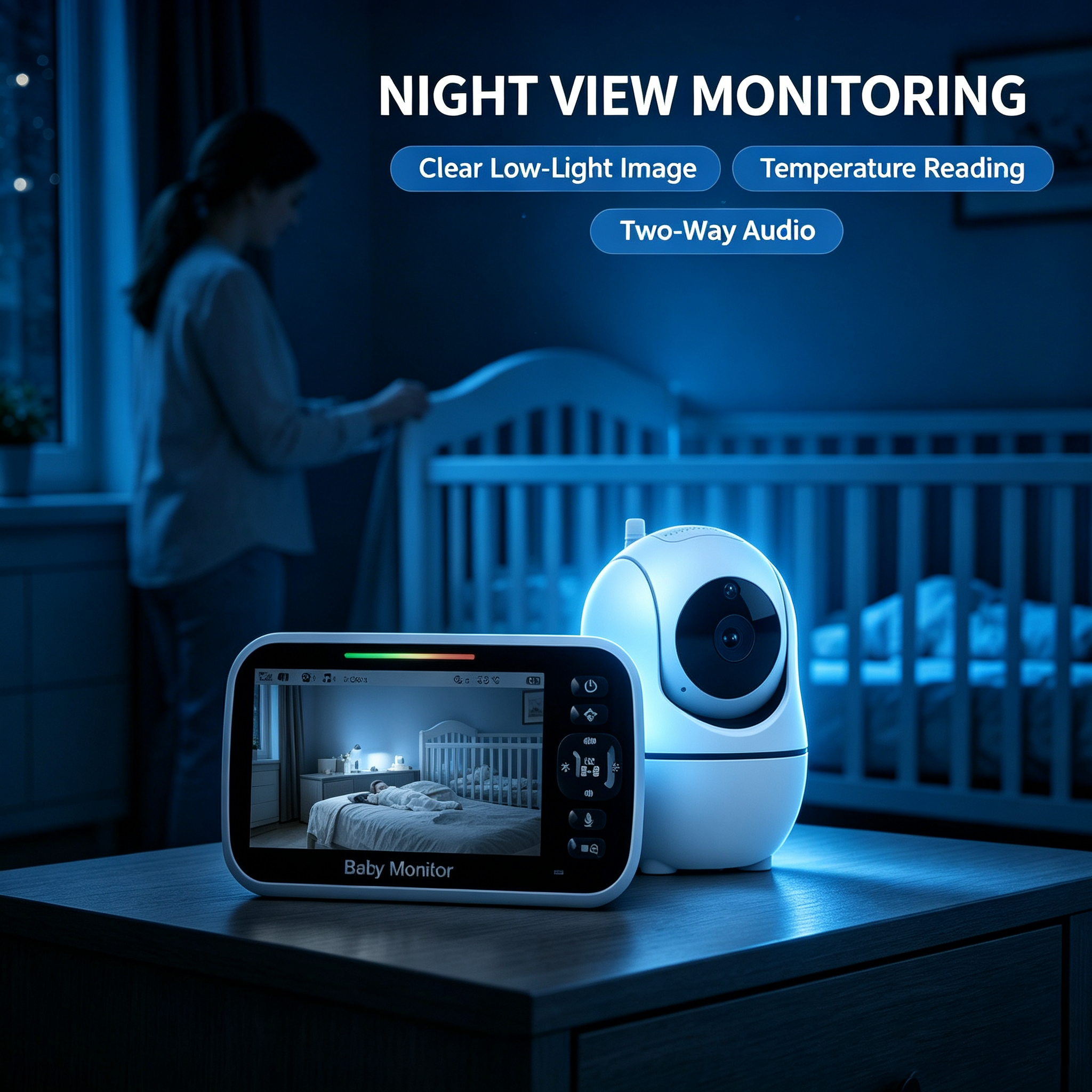 Portable Video Baby Monitor with 5" Screen, Remote Camera Angle Control, Night Vision and Two-Way Audio