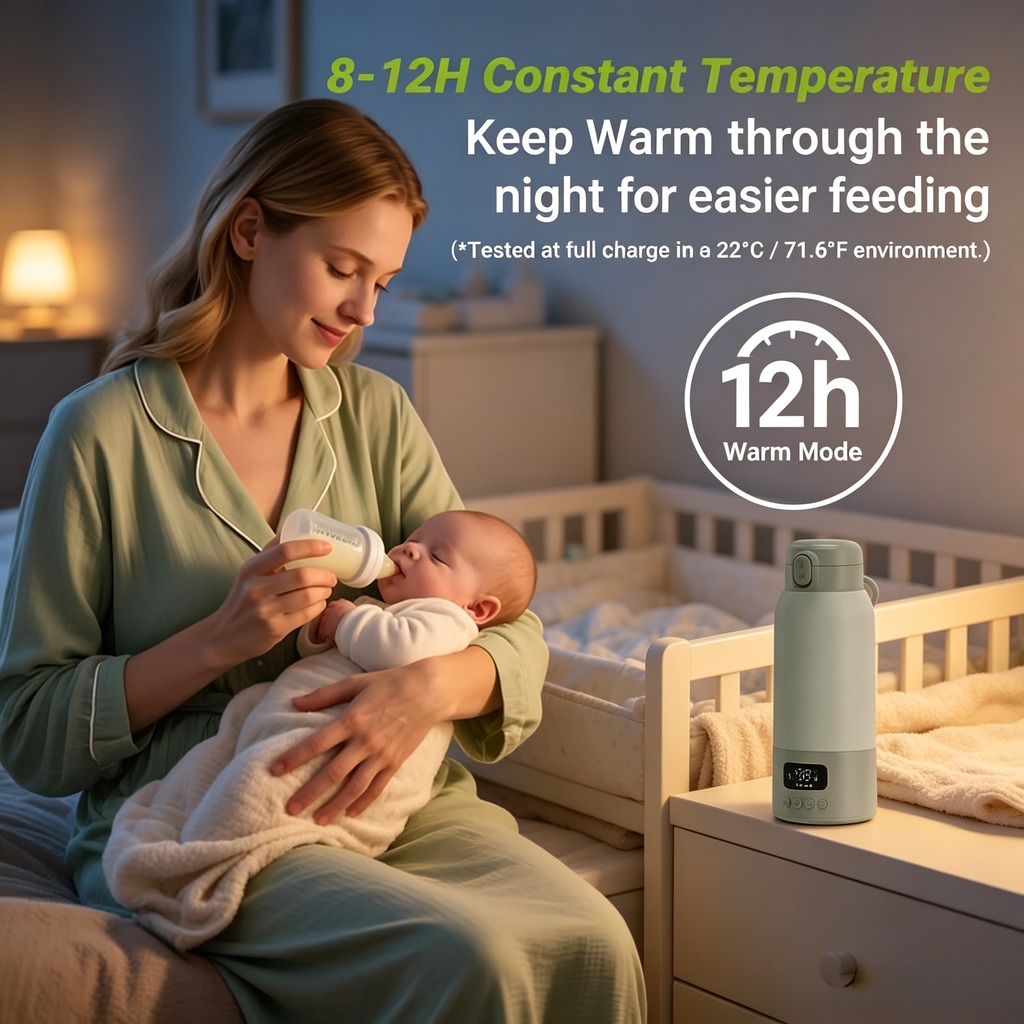 USB Rechargeable Portable Bottle Warmer with 17 oz Capacity, Digital Display, Adjustable Temperature, 316L Stainless Steel Interior
