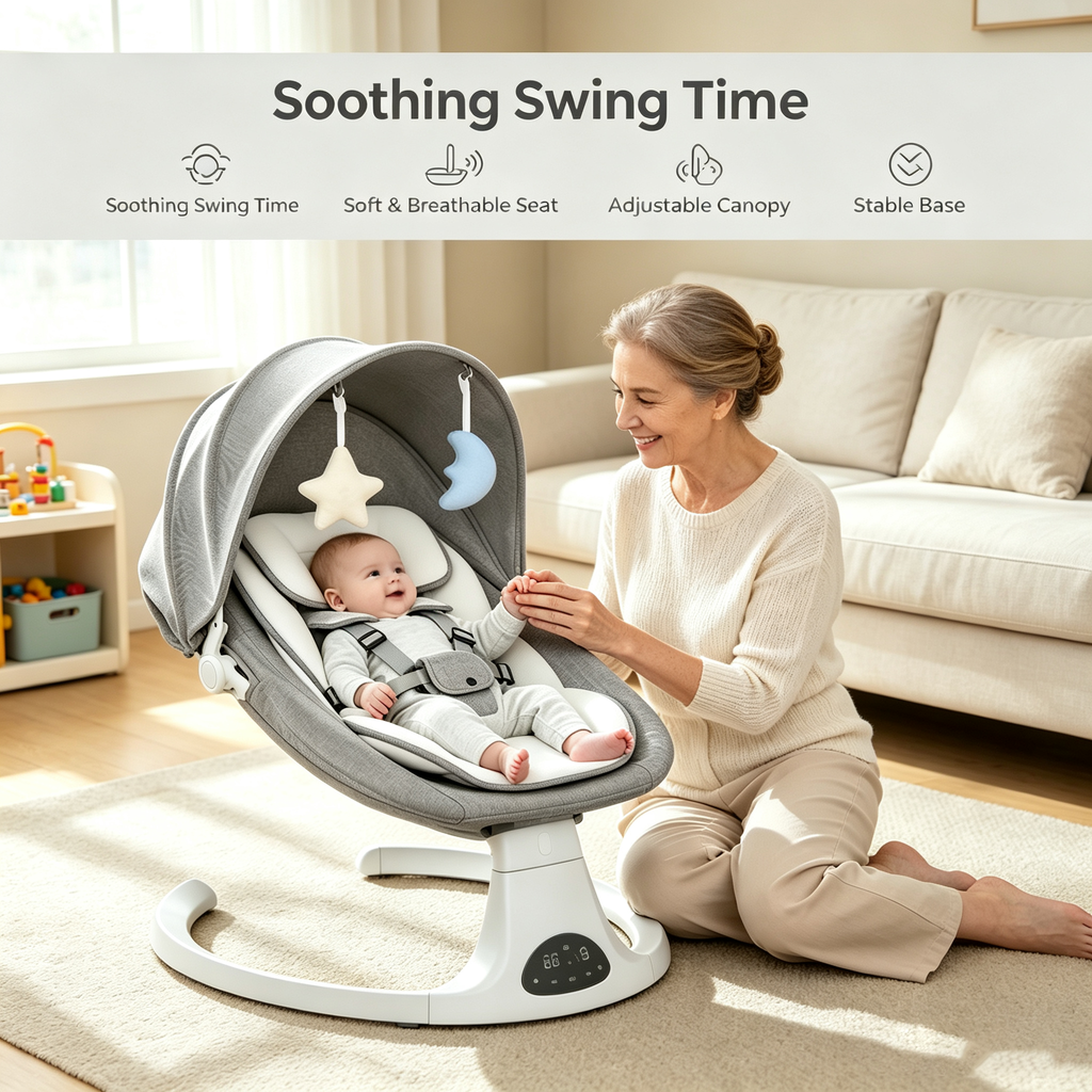 Remote Control Electric Baby Rocker, Multiple Rocking Settings, Bluetooth Audio Playback, Timer Control, Comfortable Seat Design