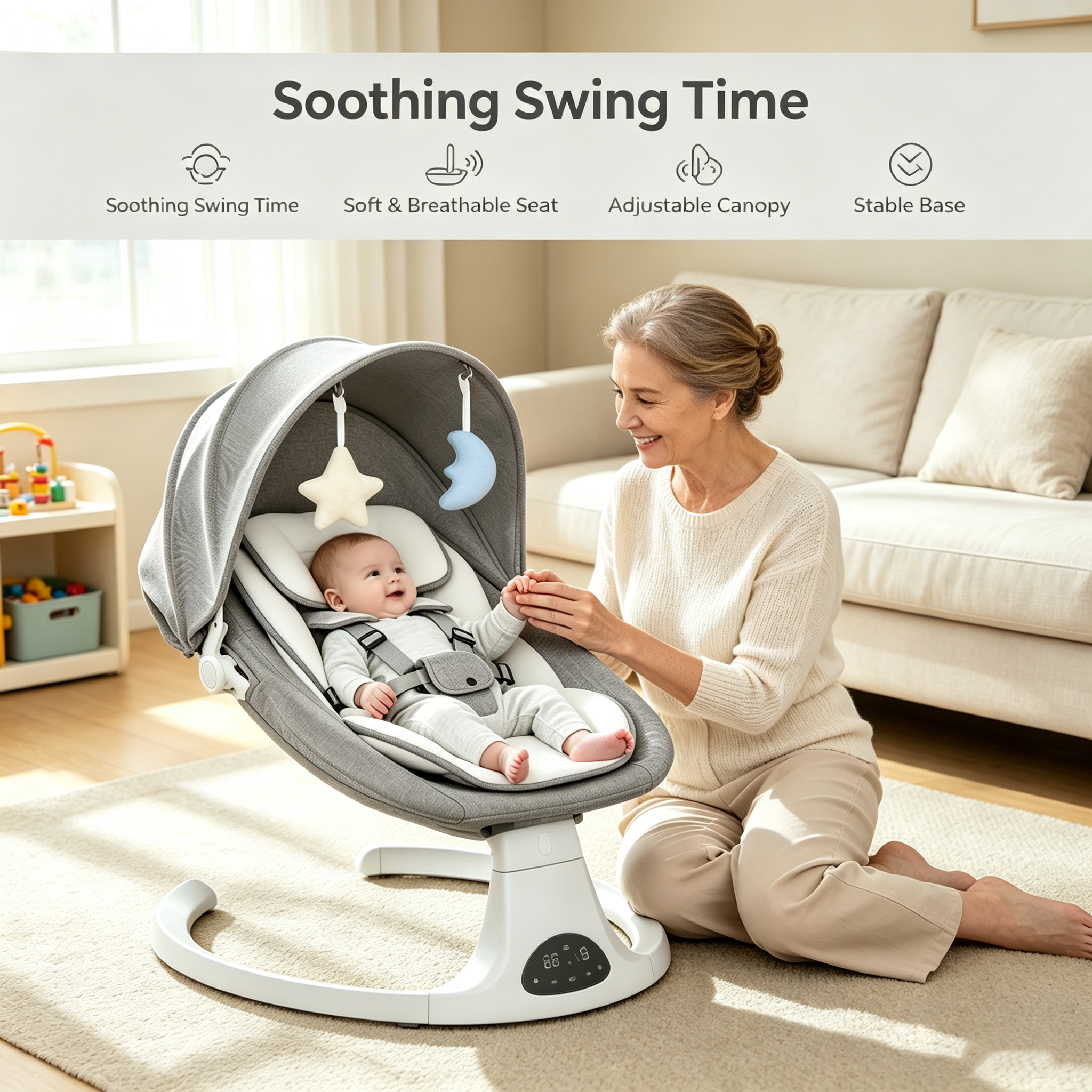 Remote Control Electric Baby Rocker, Multiple Rocking Settings, Bluetooth Audio Playback, Timer Control, Comfortable Seat Design