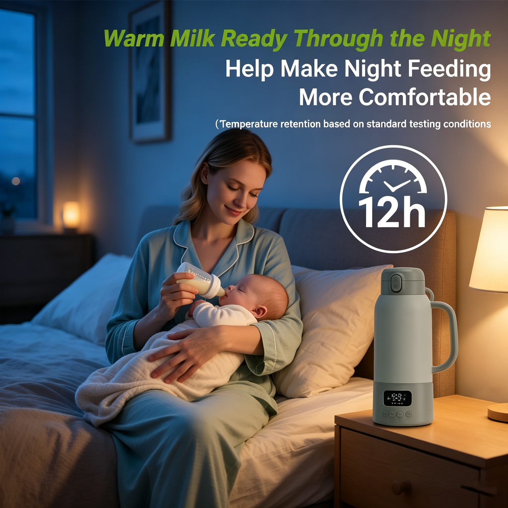 Portable Bottle Warmer with Adjustable Temperature, USB Rechargeable, Digital Display, 17 oz Capacity, 316L Stainless Steel Interior