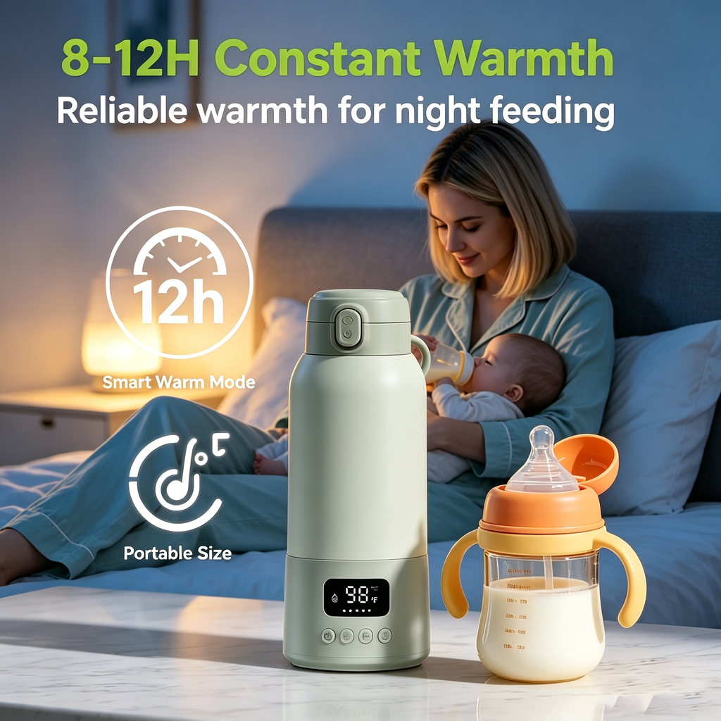 Portable Bottle Warmer, Digital Display, USB Rechargeable, 316L Stainless Steel Interior, 17 oz Capacity, Preset Temperature Options