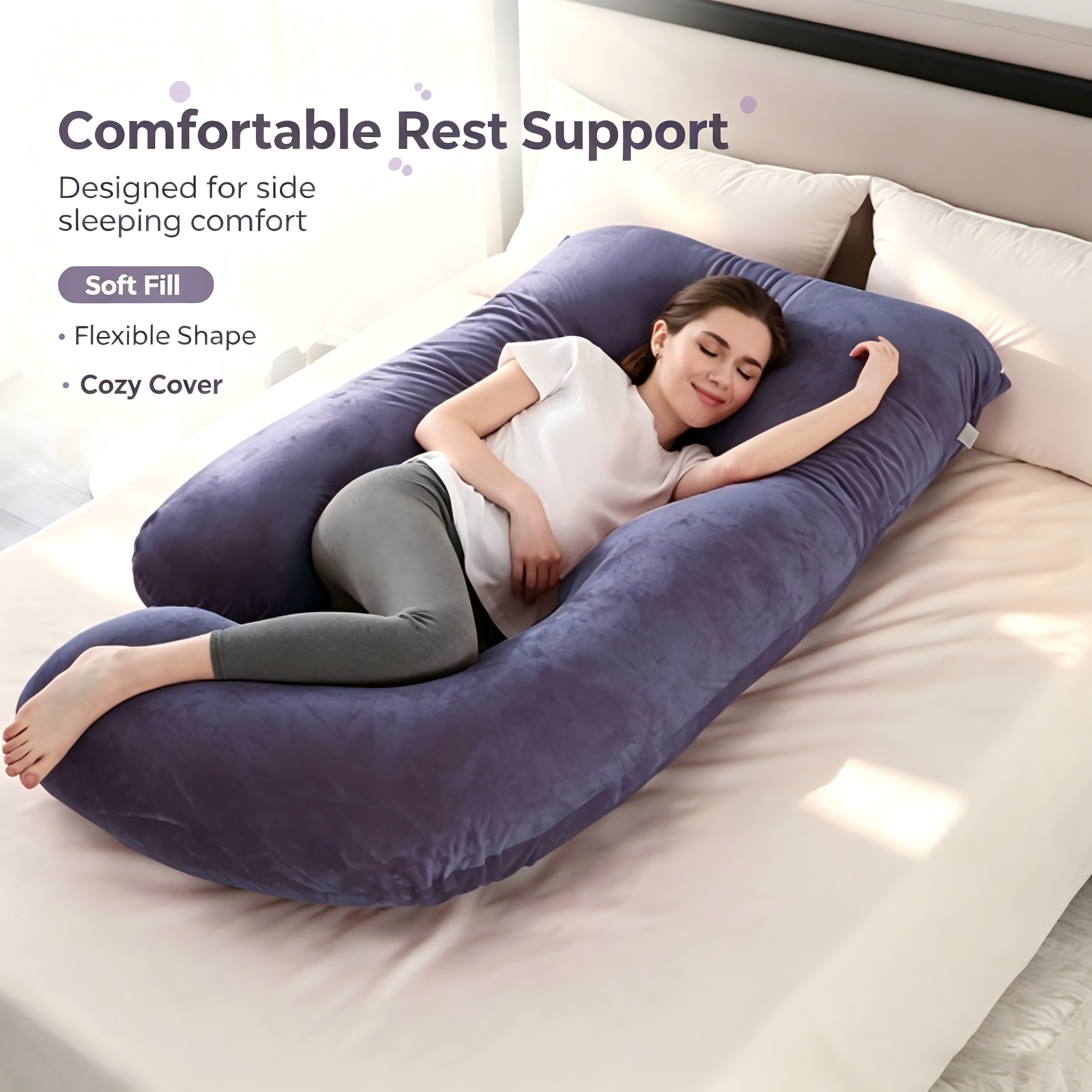 Full Body Pregnancy Pillow, U Shaped Maternity Pillow with Soft Cushion Filling and Washable Cover, Large Bed Pillow for Home