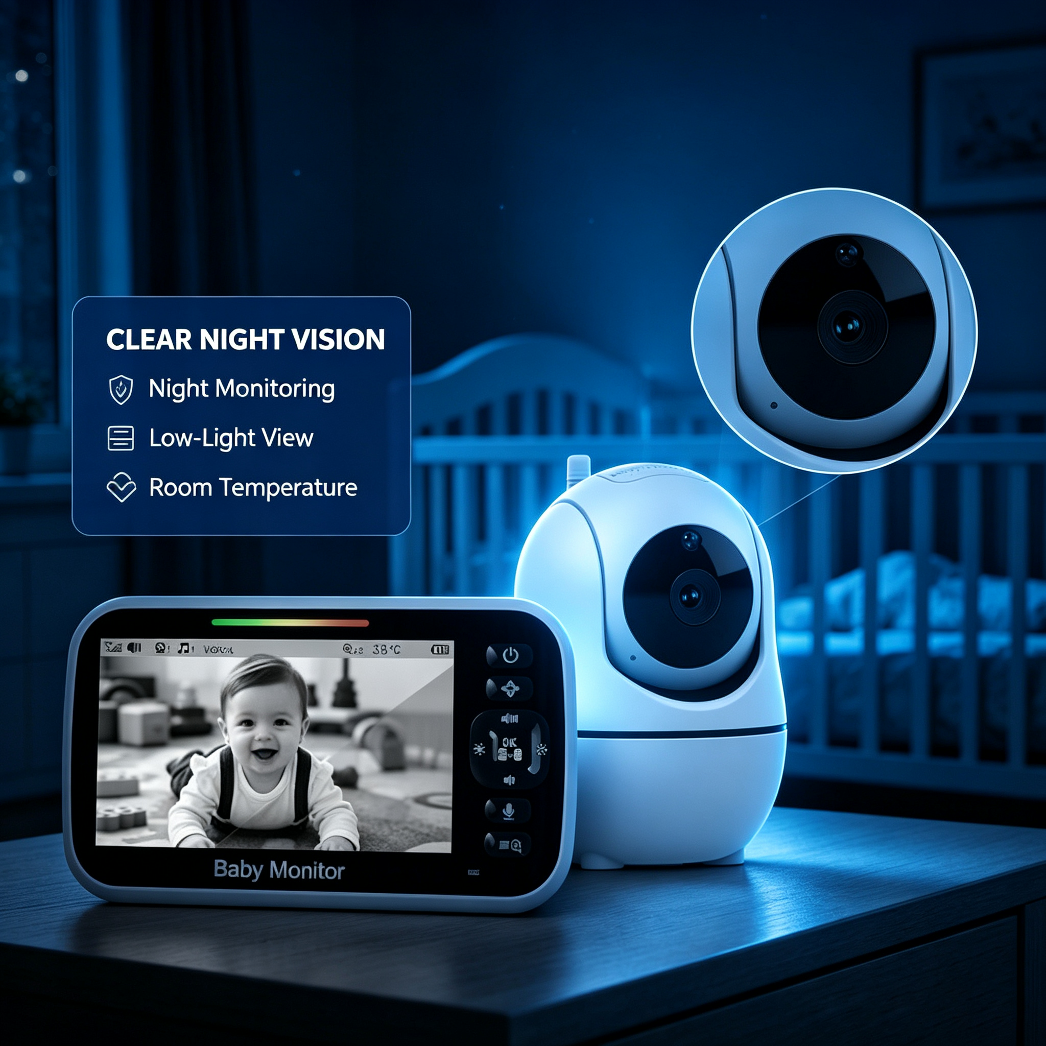5" Video Baby Monitor with IPS Display, Remote Camera Control, Night Vision, Two-Way Audio and Mount Accessories