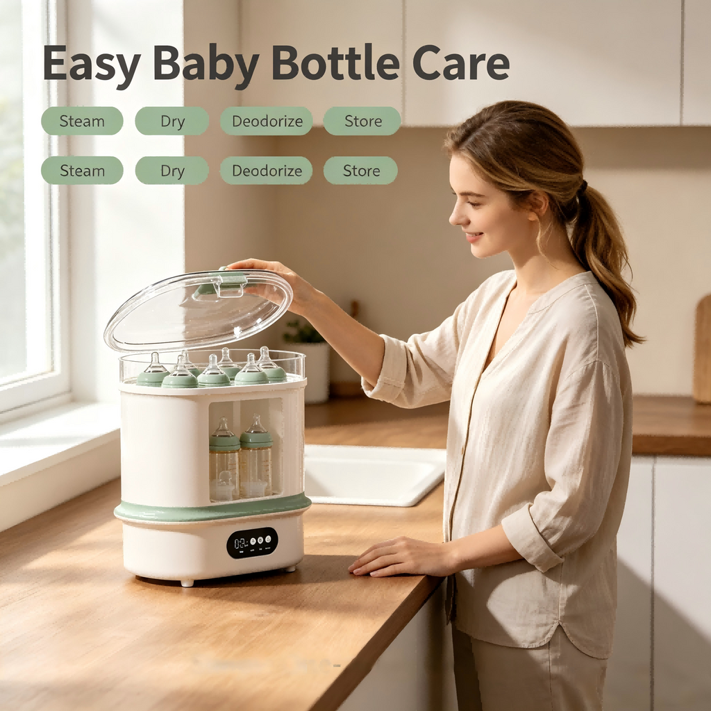 Baby Bottle Sterilizer, Dryer and Warmer with Steam Function, Hot Air Drying, Digital Timer