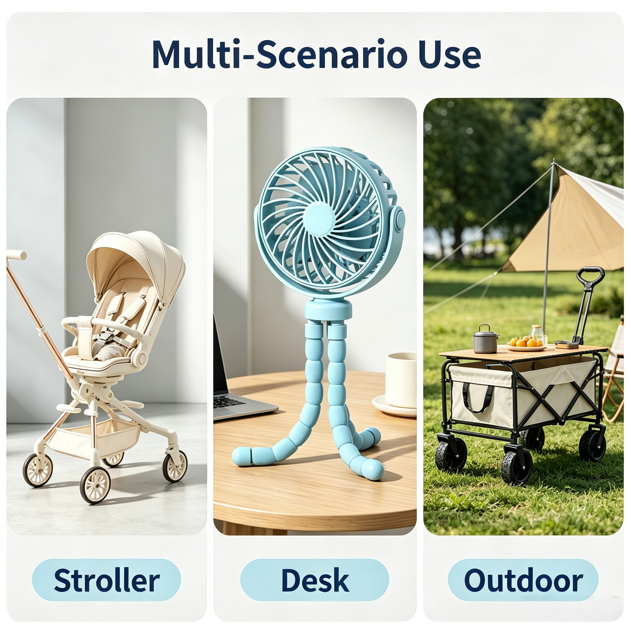 Rechargeable Portable Stroller Fan with Bendable Tripod Legs, Adjustable Wind Speeds, Rotatable Head and USB-C Charging