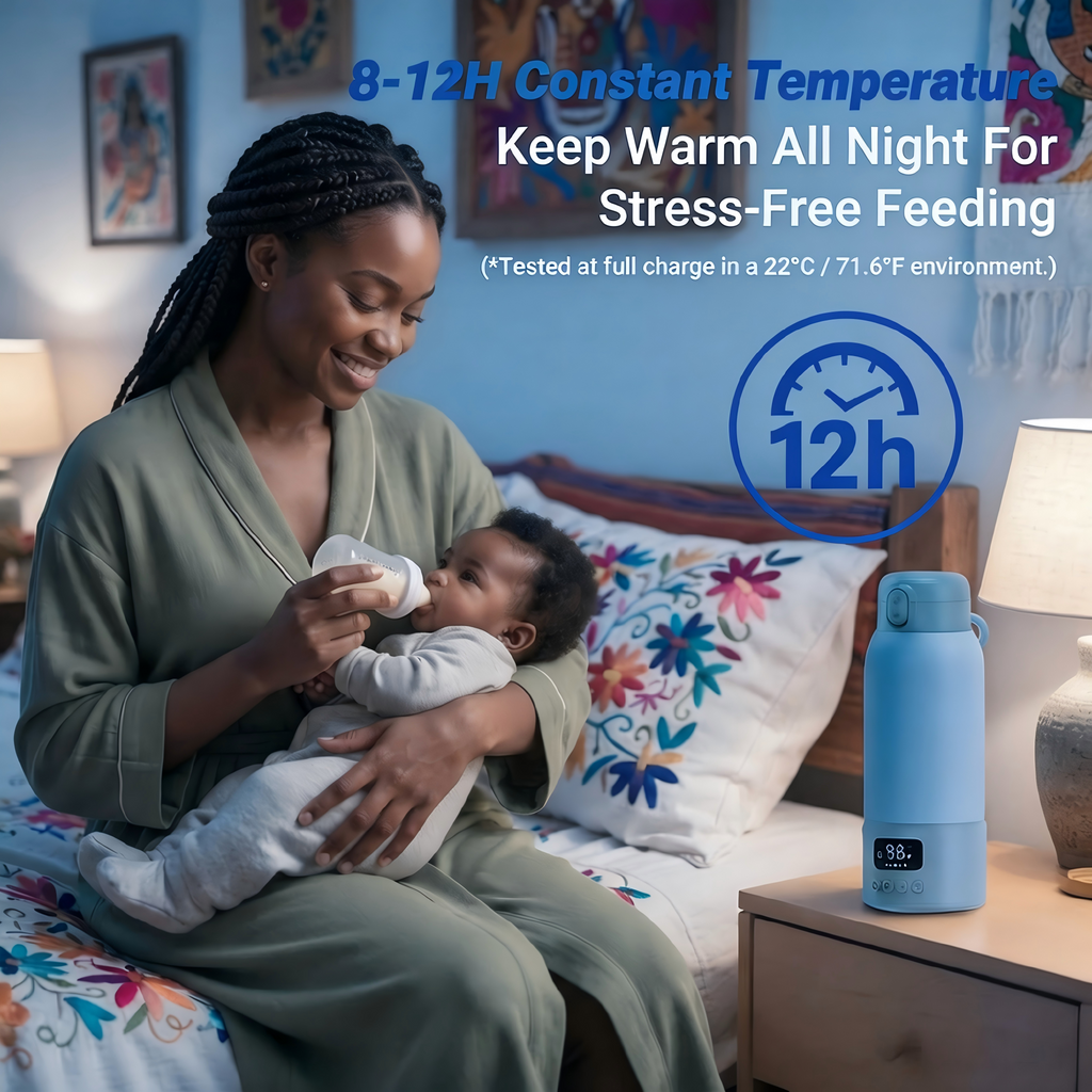 Portable Bottle Warmer, 17 oz Capacity, 316L Stainless Steel Interior, USB Rechargeable, Digital Display, Preset Temperature Options