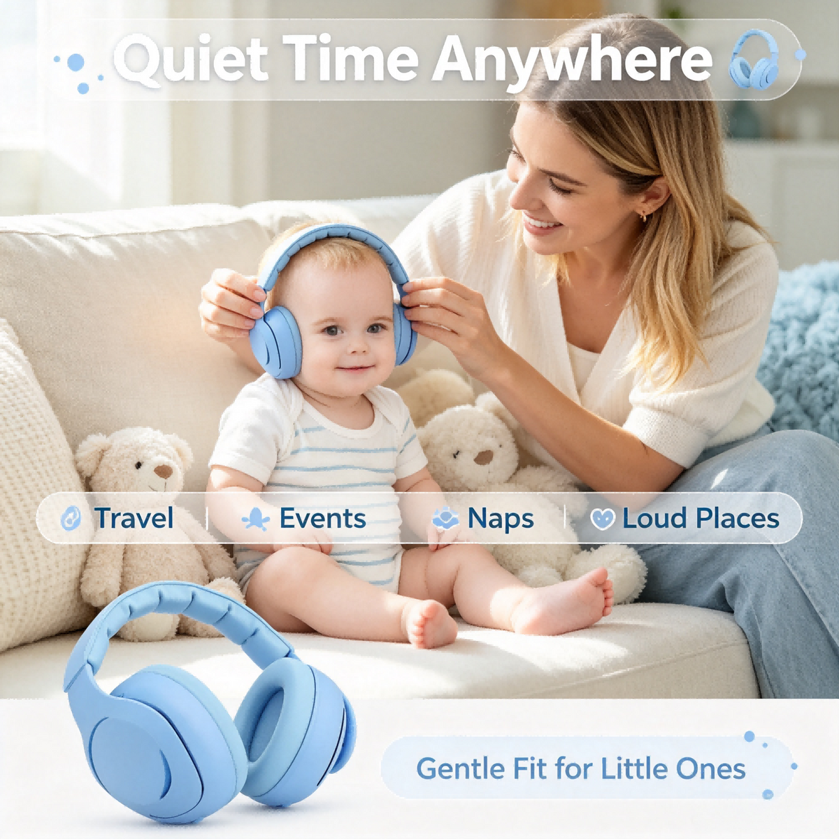 Baby Sound Reducing Earmuffs, Adjustable Lightweight Ear Covers for Travel and Outdoor Activities
