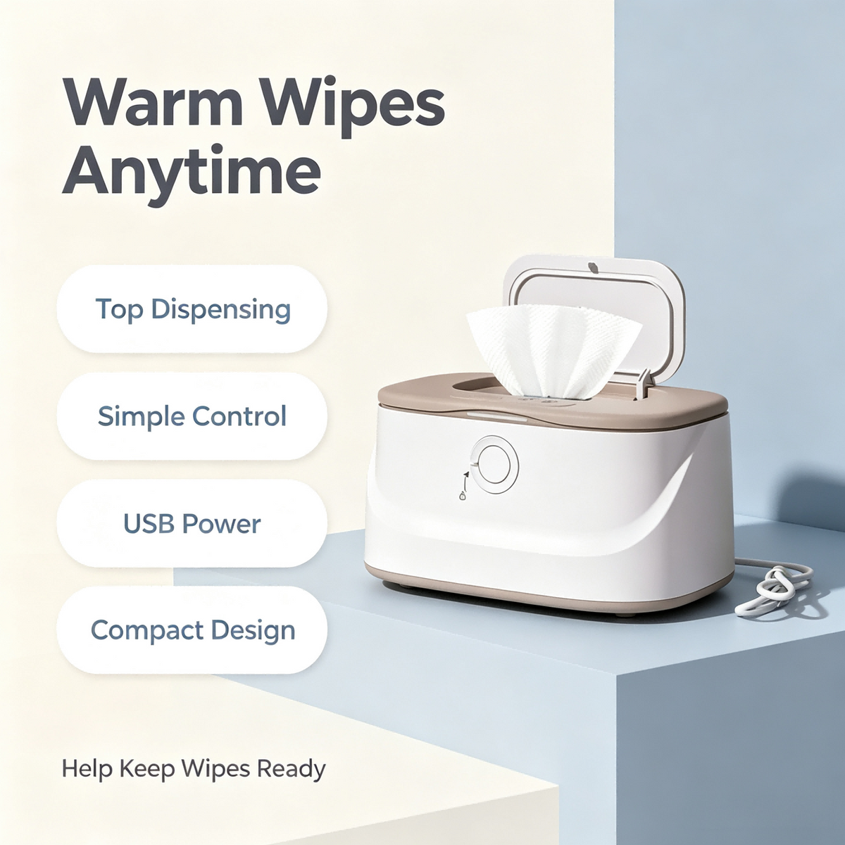 Baby Wipe Warmer Dispenser with 4 Adjustable Warmth Settings, Dimmable Night Light, Large Capacity Storage