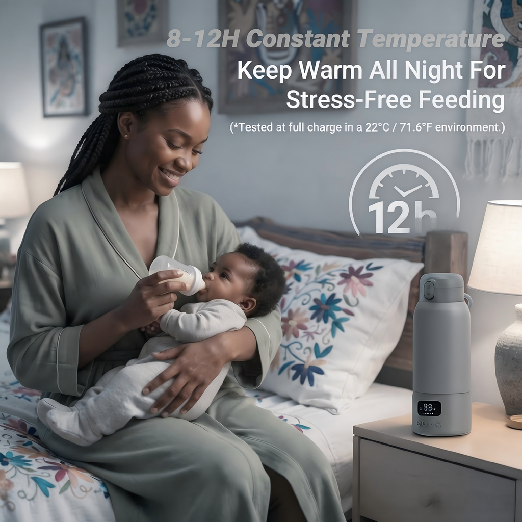 Portable Baby Bottle Warmer, 17oz Capacity, 316L Stainless Steel Interior, Rechargeable Battery, Adjustable Temperature Settings, Digital Display