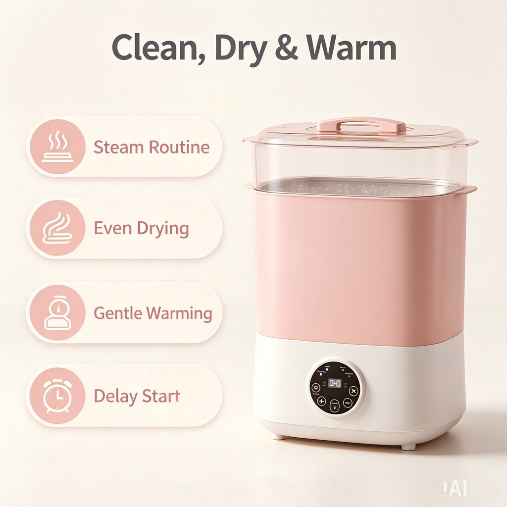 Lreya 4-in-1 Baby Bottle Sterilizer and Dryer, Electric Steam Sterilizer with Auto Drying, Bottle Warmer and Storage for Baby Bottles, Nipples and Breast Pump Parts